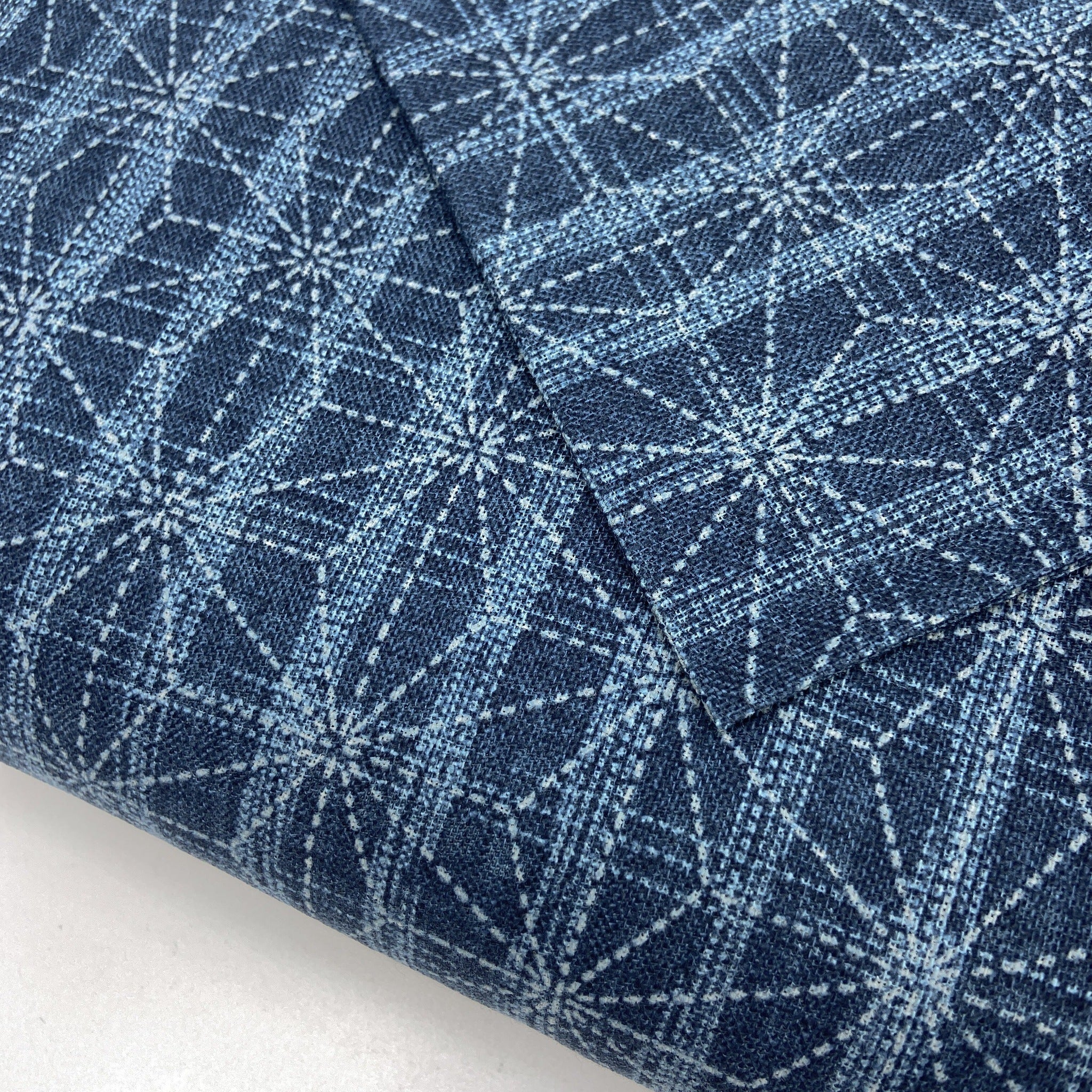 Japanese Cotton Uneven Yarns Sheeting Print - Hemp Leaves Blue