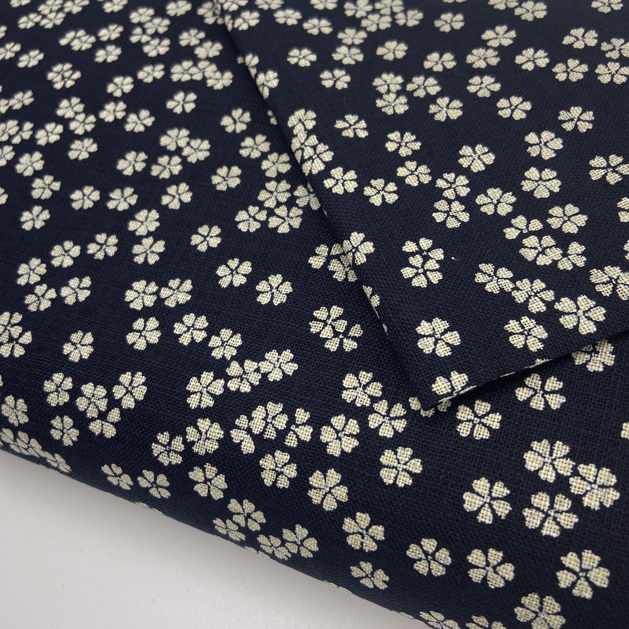 Japanese Cotton Uneven Yarns Sheeting Print - Indigo Cherry Blossoms