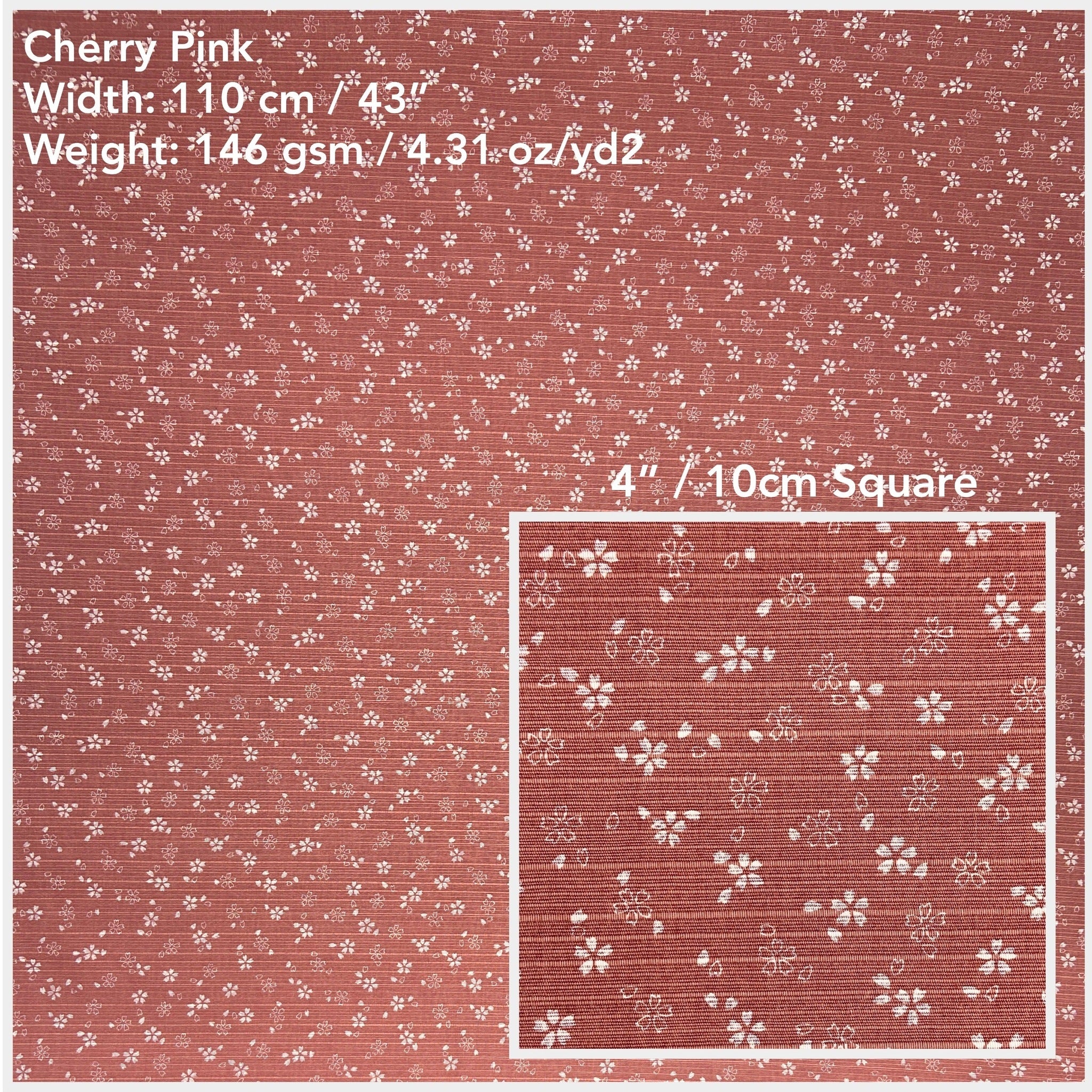 Japanese Cotton Shantung Dobby Print - Cherry Pink Sakura and Red Hemp Leaves