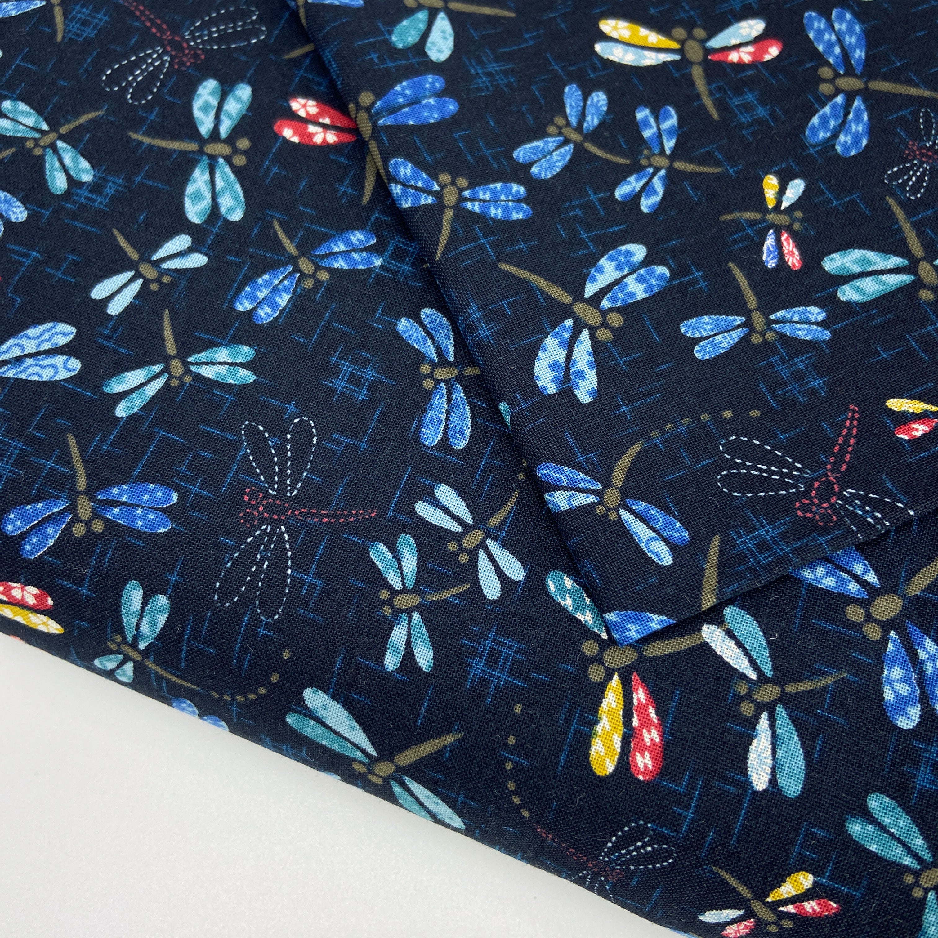 Japanese Cotton Sheeting Print - Dragonflies Kasuri Navy