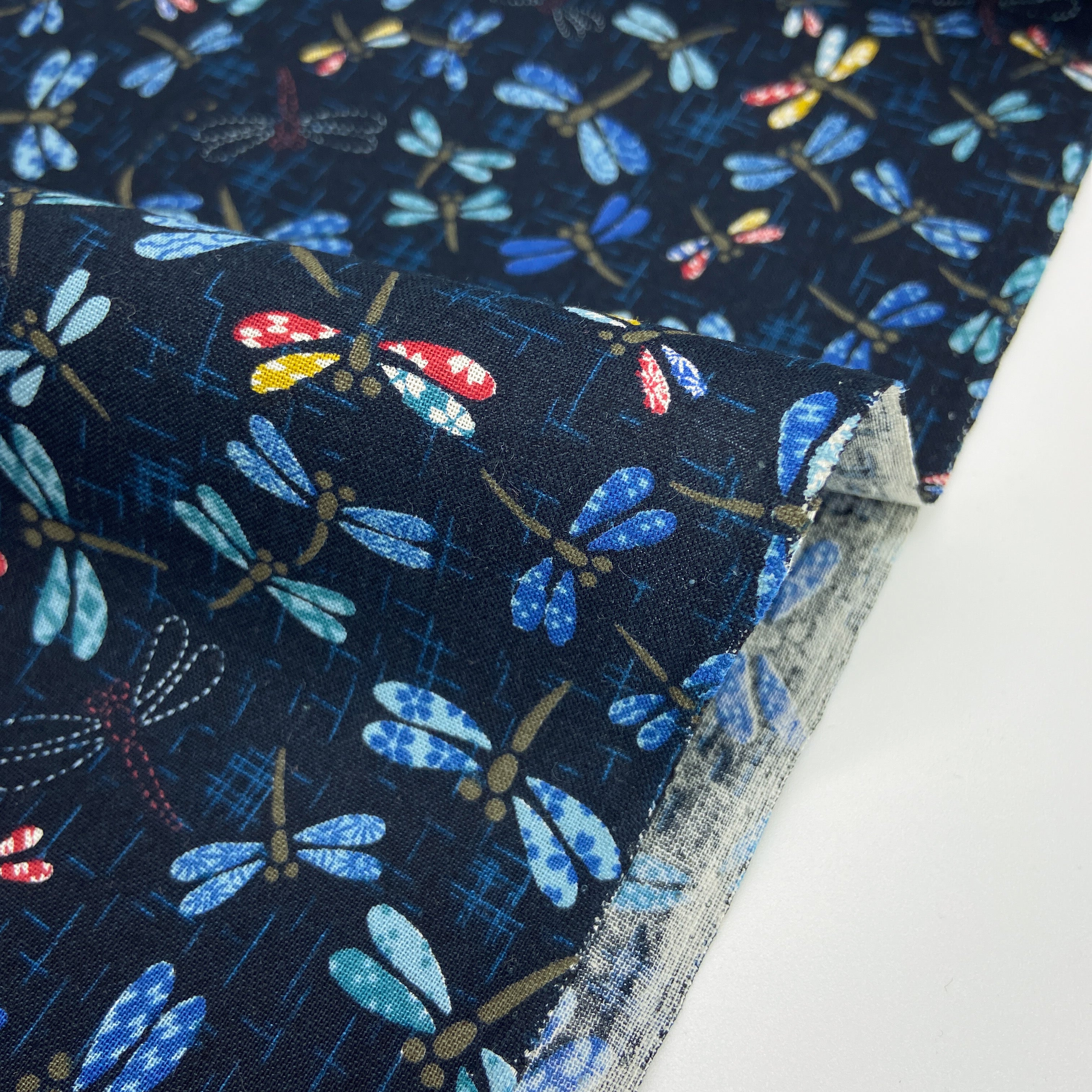 Japanese Cotton Sheeting Print - Dragonflies Kasuri Navy