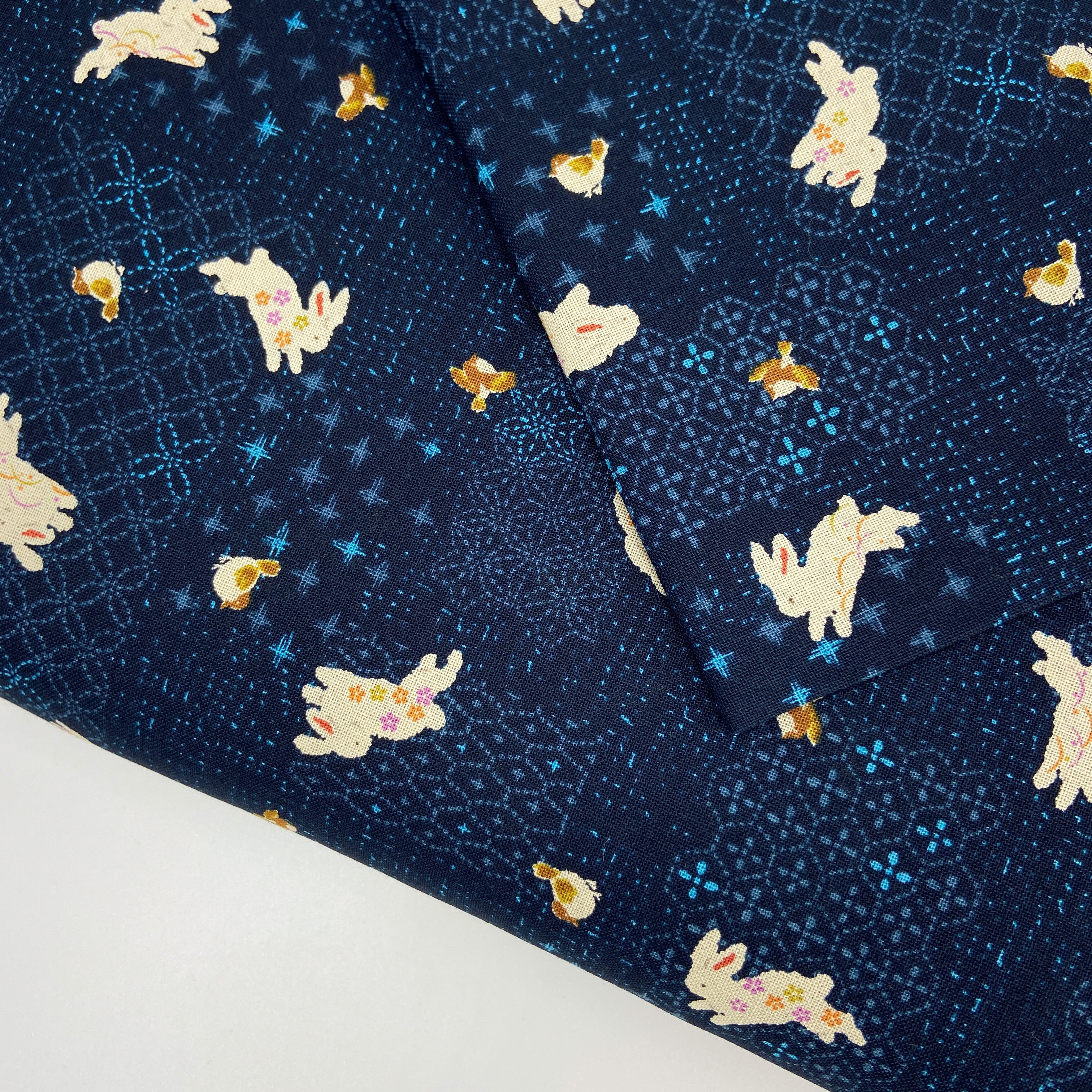 Japanese Cotton Sheeting Print - Rabbits Patches Navy
