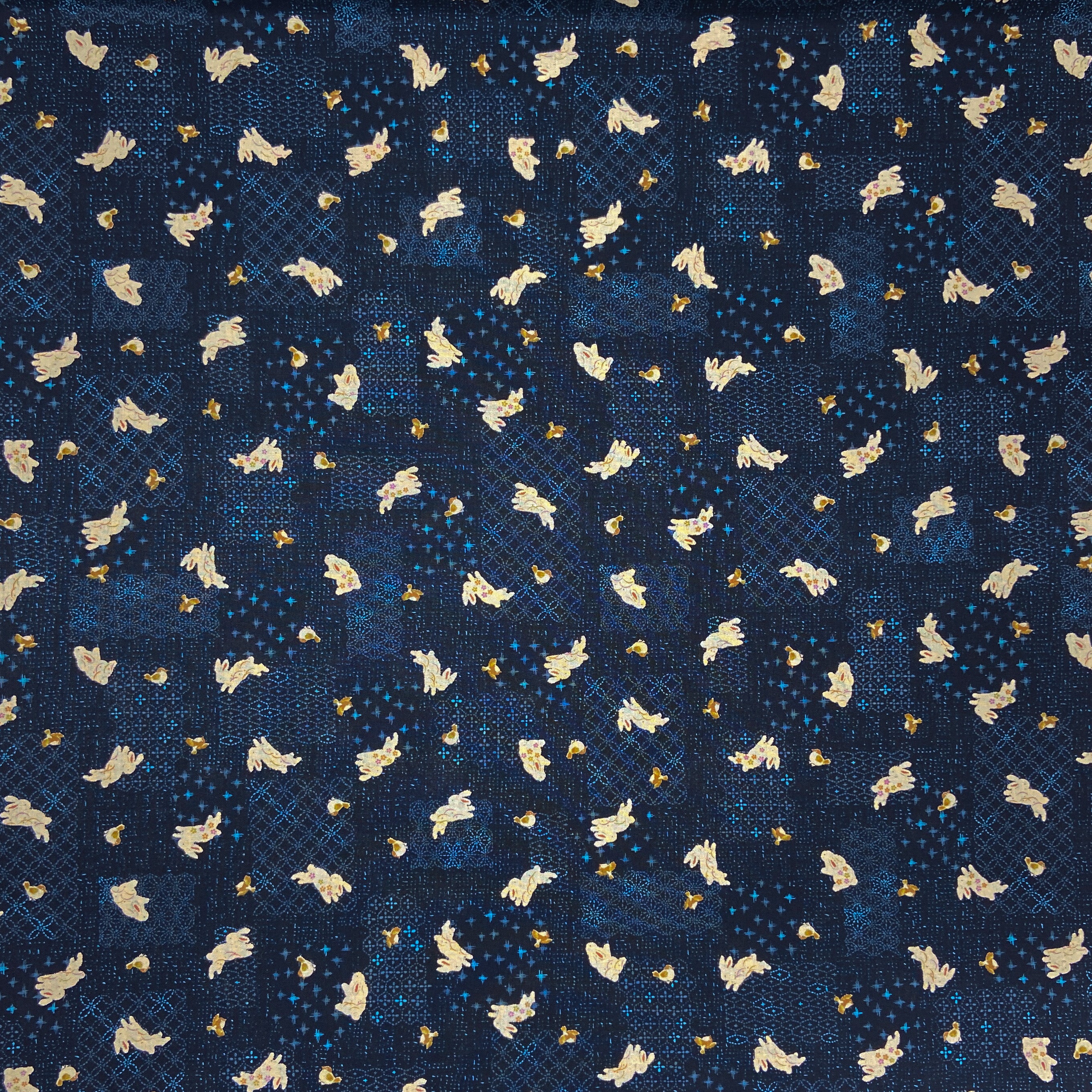Japanese Cotton Sheeting Print - Rabbits Patches Navy