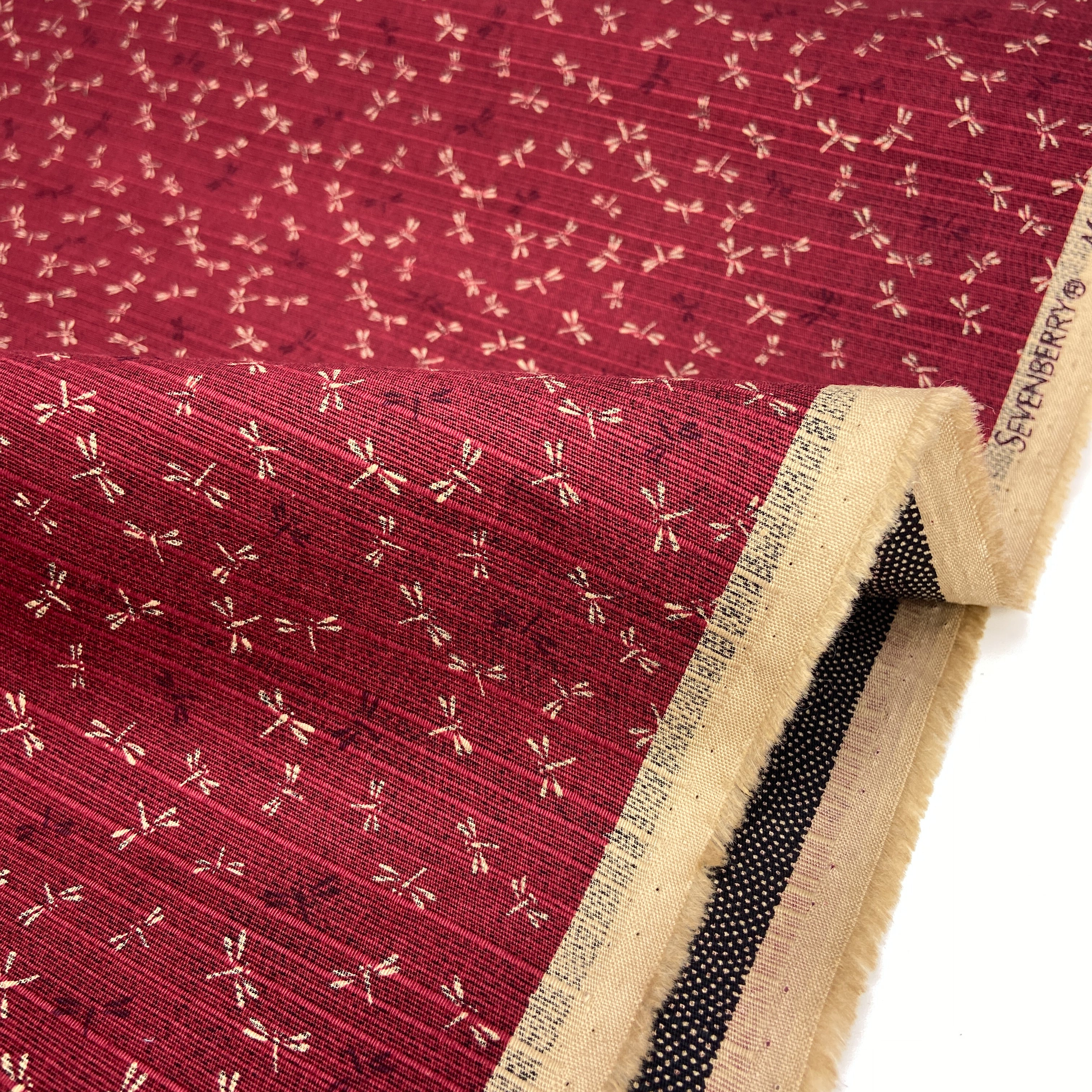 Japanese Cotton Shantung Dobby Print - Red Dragonfly and Black Shark Skin