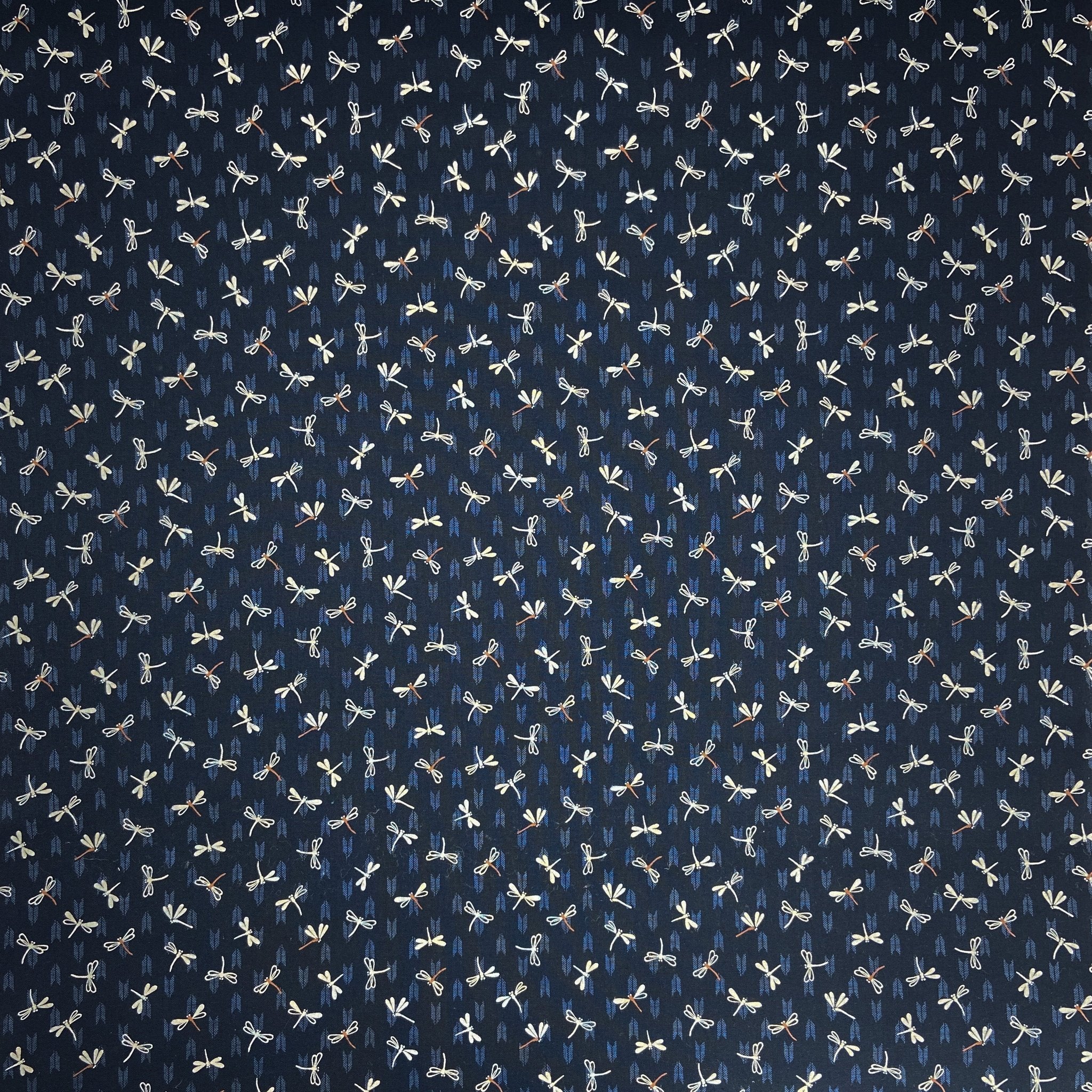 Japanese Cotton Sheeting Print - Dragonflies with Arrows Navy