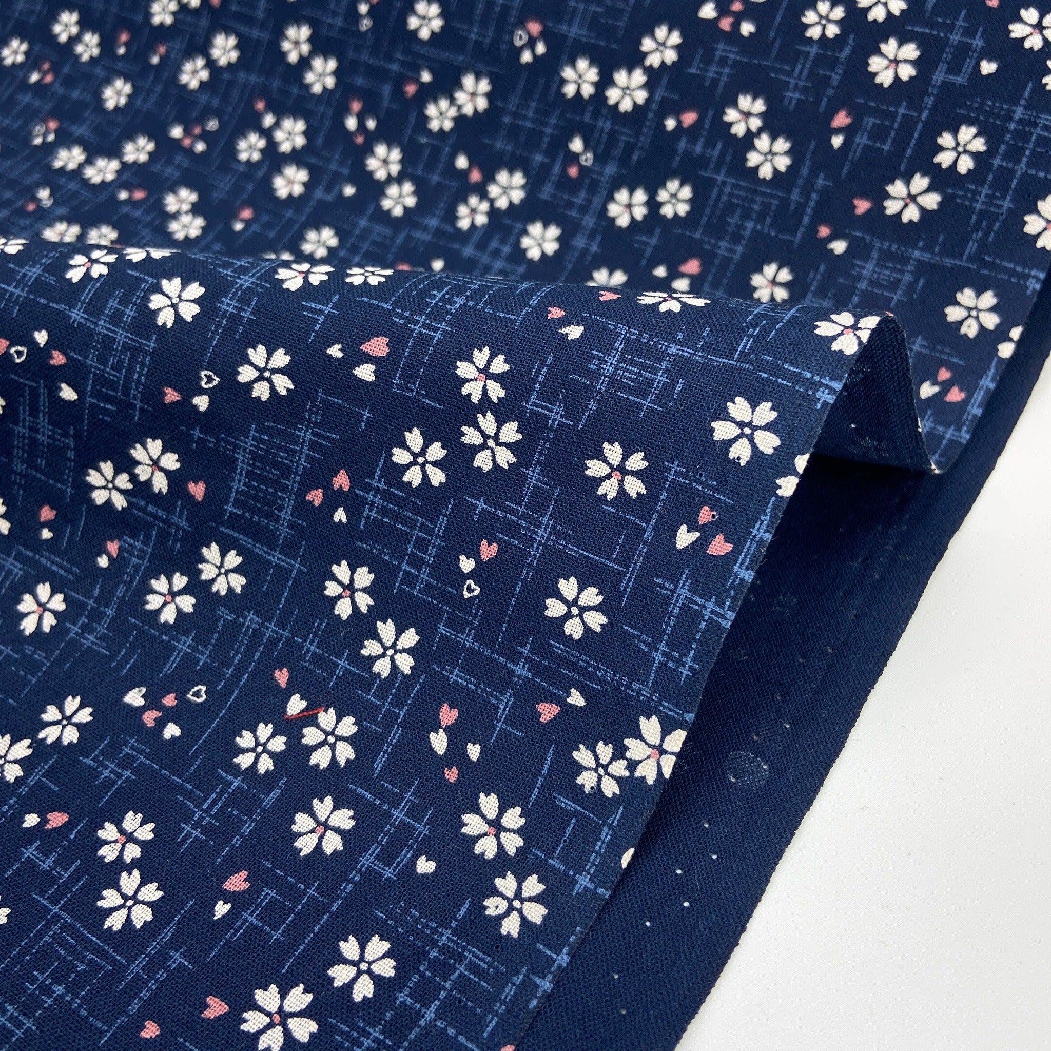 Japanese Cotton Sheeting Print - Cherry Blossom with Falling Petals Navy