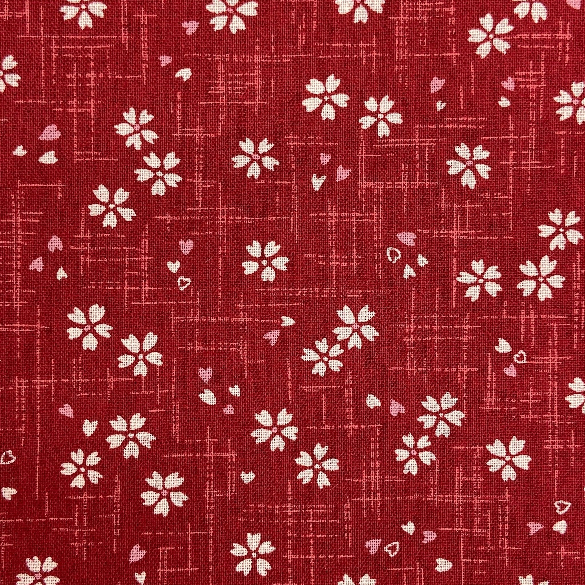 Japanese Cotton Sheeting Print - Cherry Blossom with Falling Petals Red