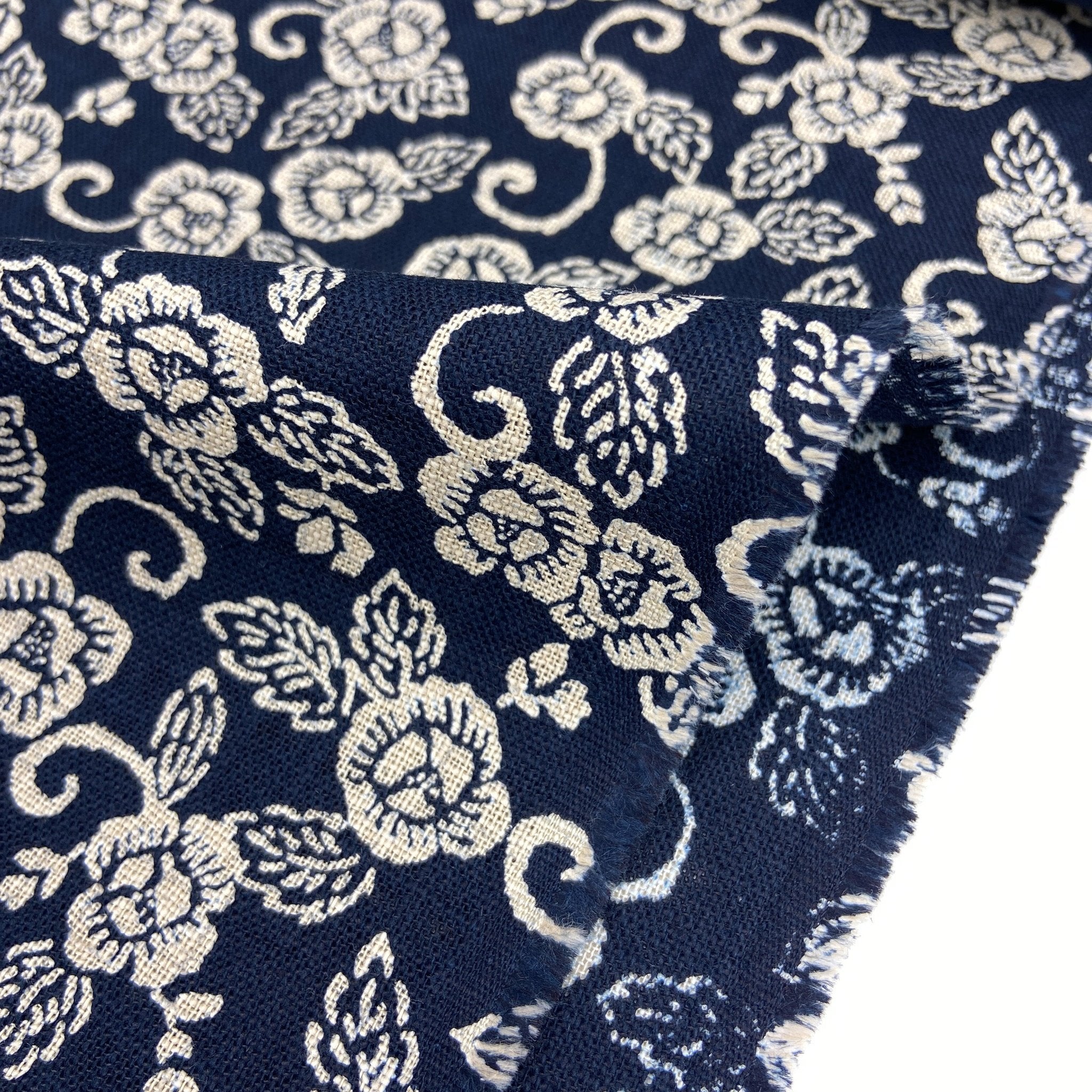 Japanese Cotton Uneven Yarns Sheeting Print - Indigo Peony