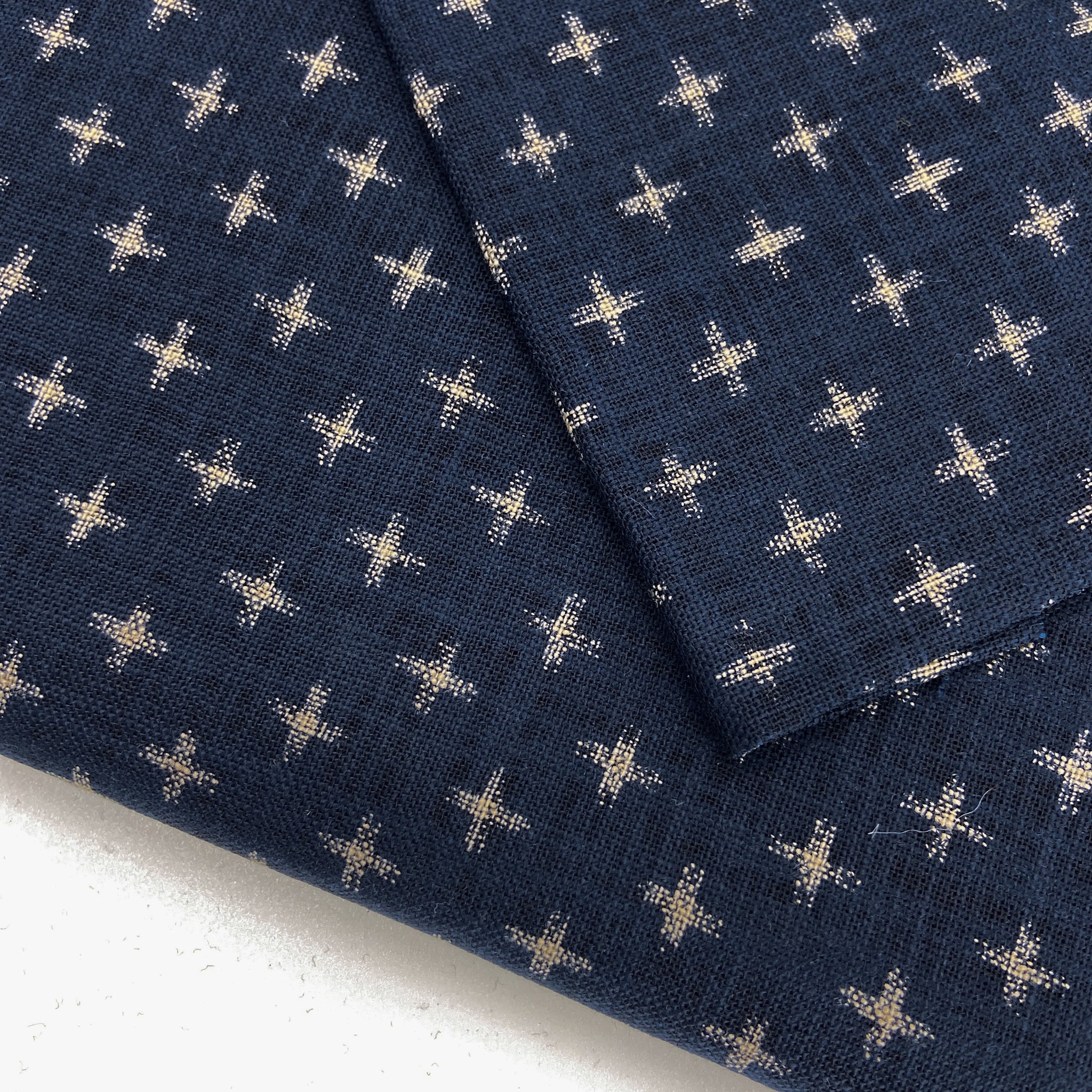 Japanese Cotton Uneven Yarns Sheeting Print - Indigo Cross
