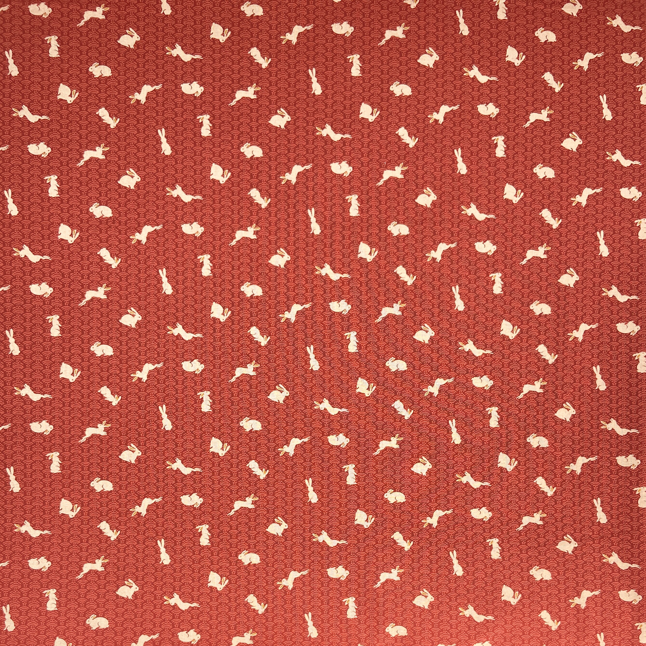 Japanese Cotton Sheeting Print - Rabbits Waves Red