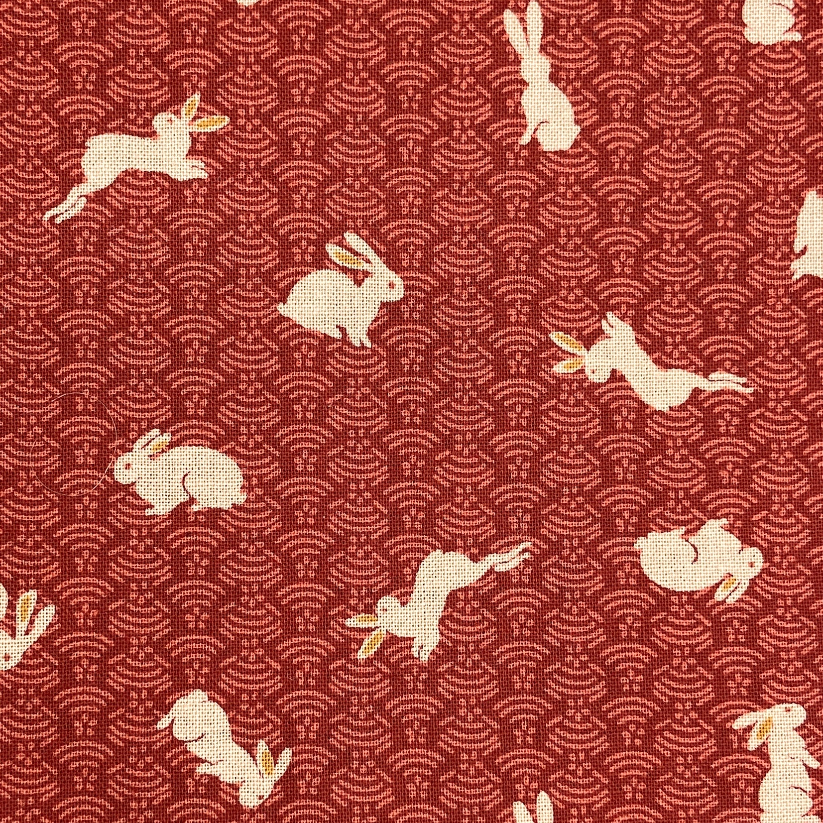 Japanese Cotton Sheeting Print - Rabbits Waves Red