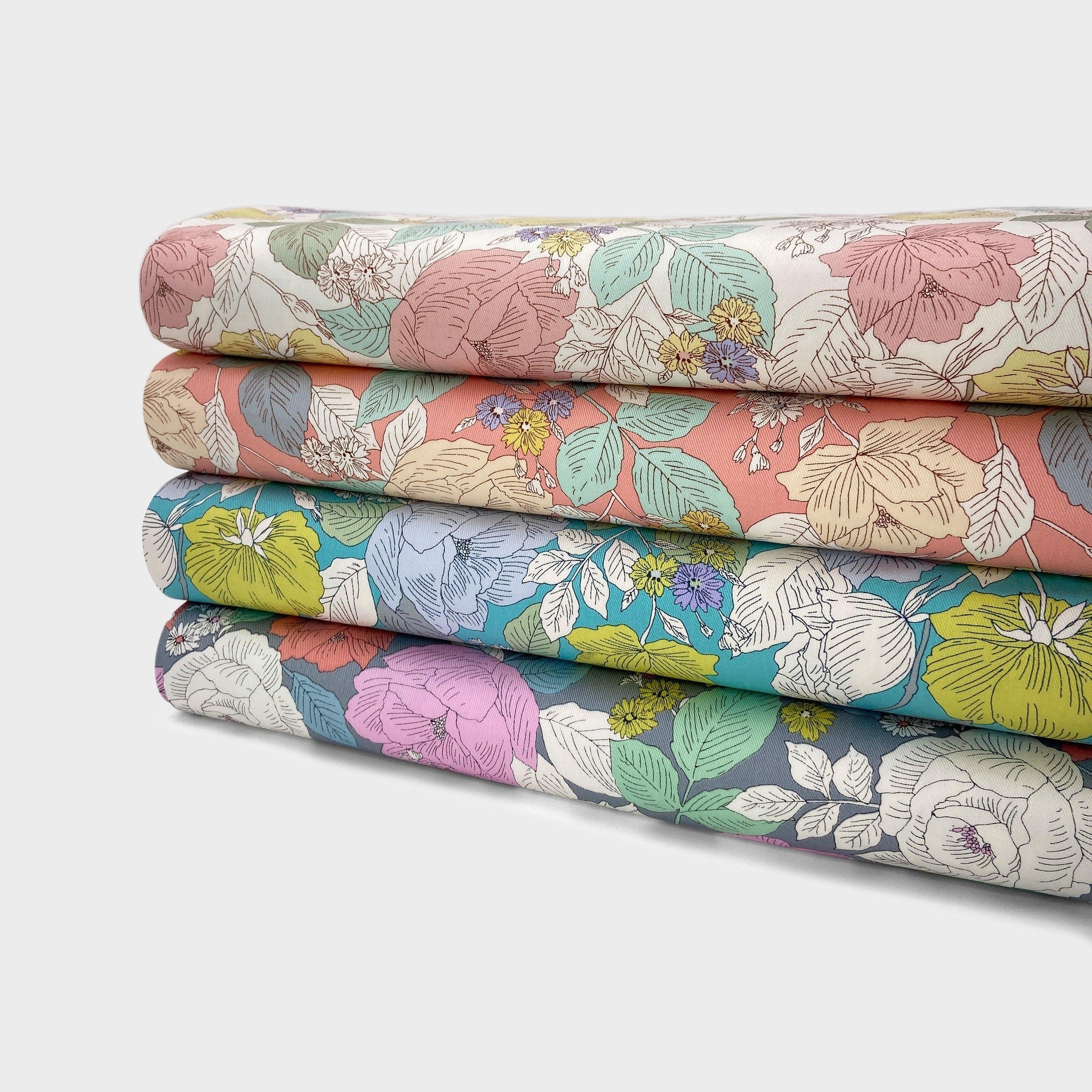 Japanese Cotton Twill Print - Big Floral Grey - Earth Indigo