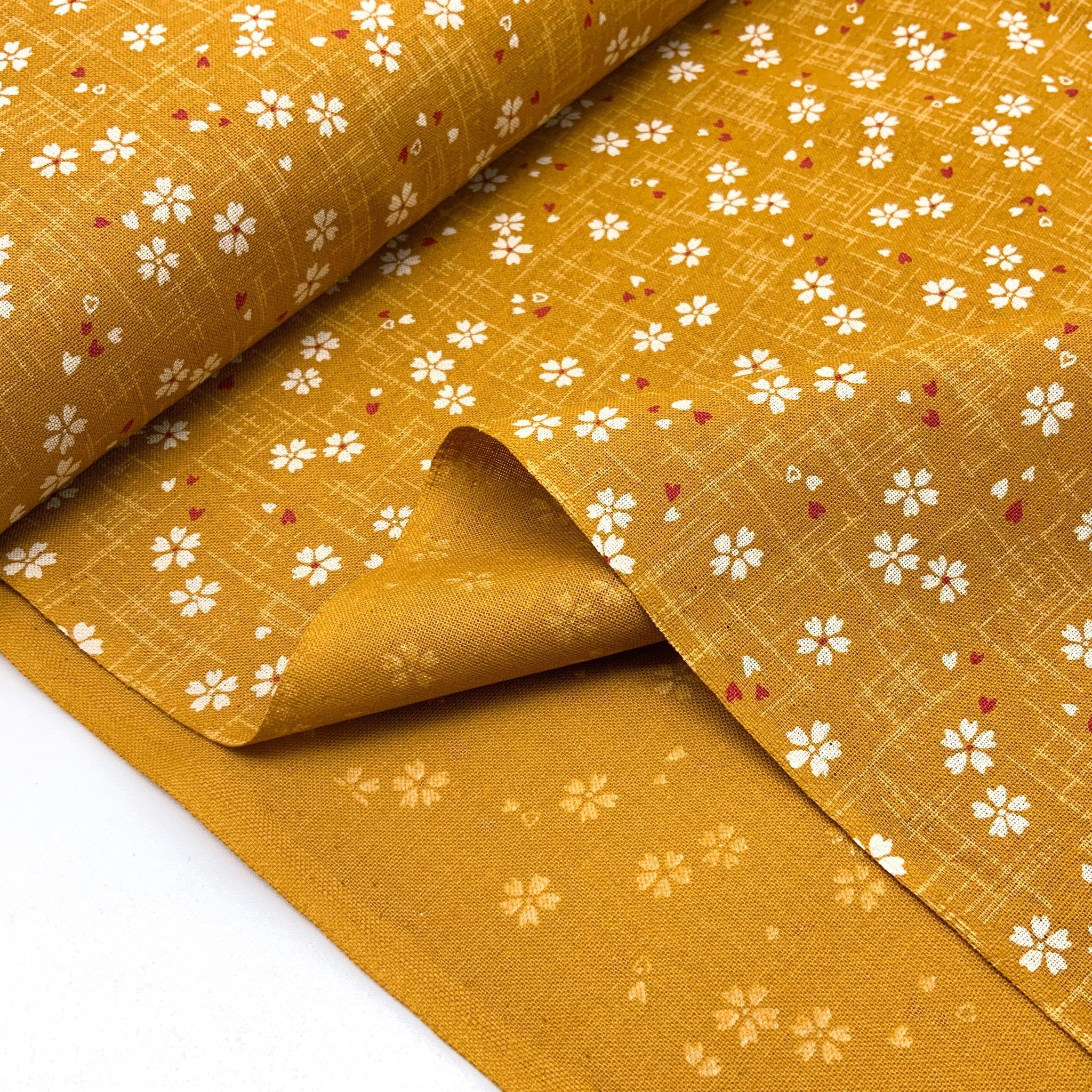 Japanese Cotton Sheeting Print - Cherry Blossom with Falling Petals Mustard