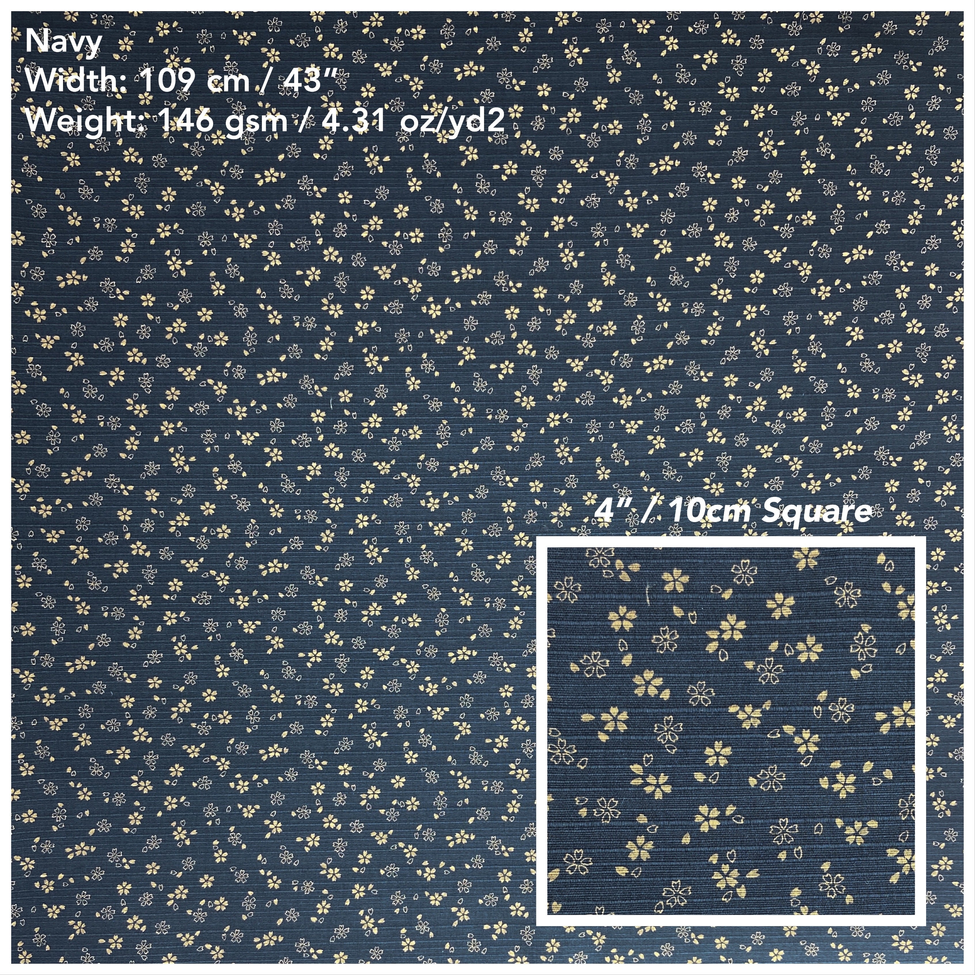Japanese Cotton Shantung Dobby Print - Navy Sakura and Tea Hemp Leaves