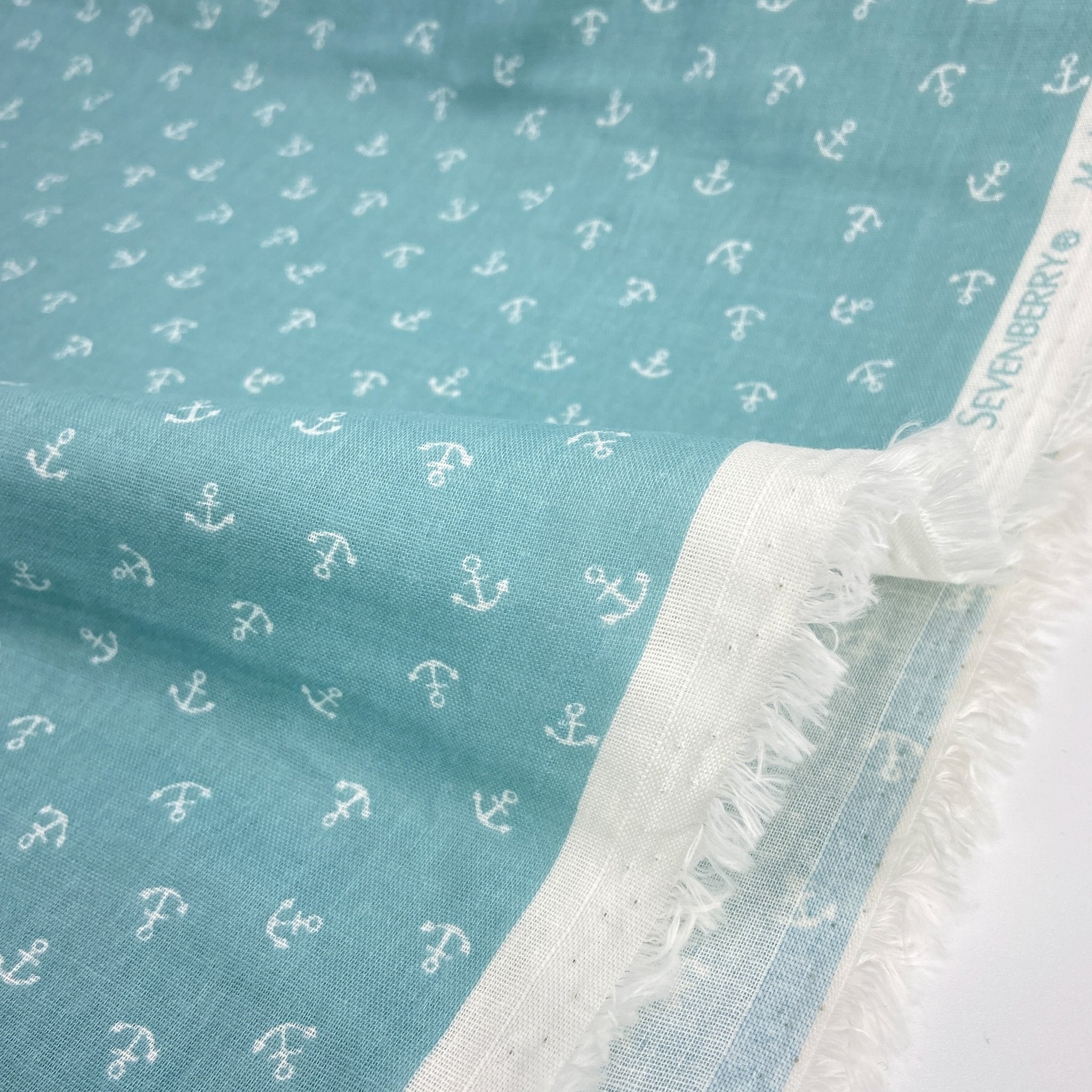 Japanese Cotton Double Gauze Print - Ocean Bk White Anchor
