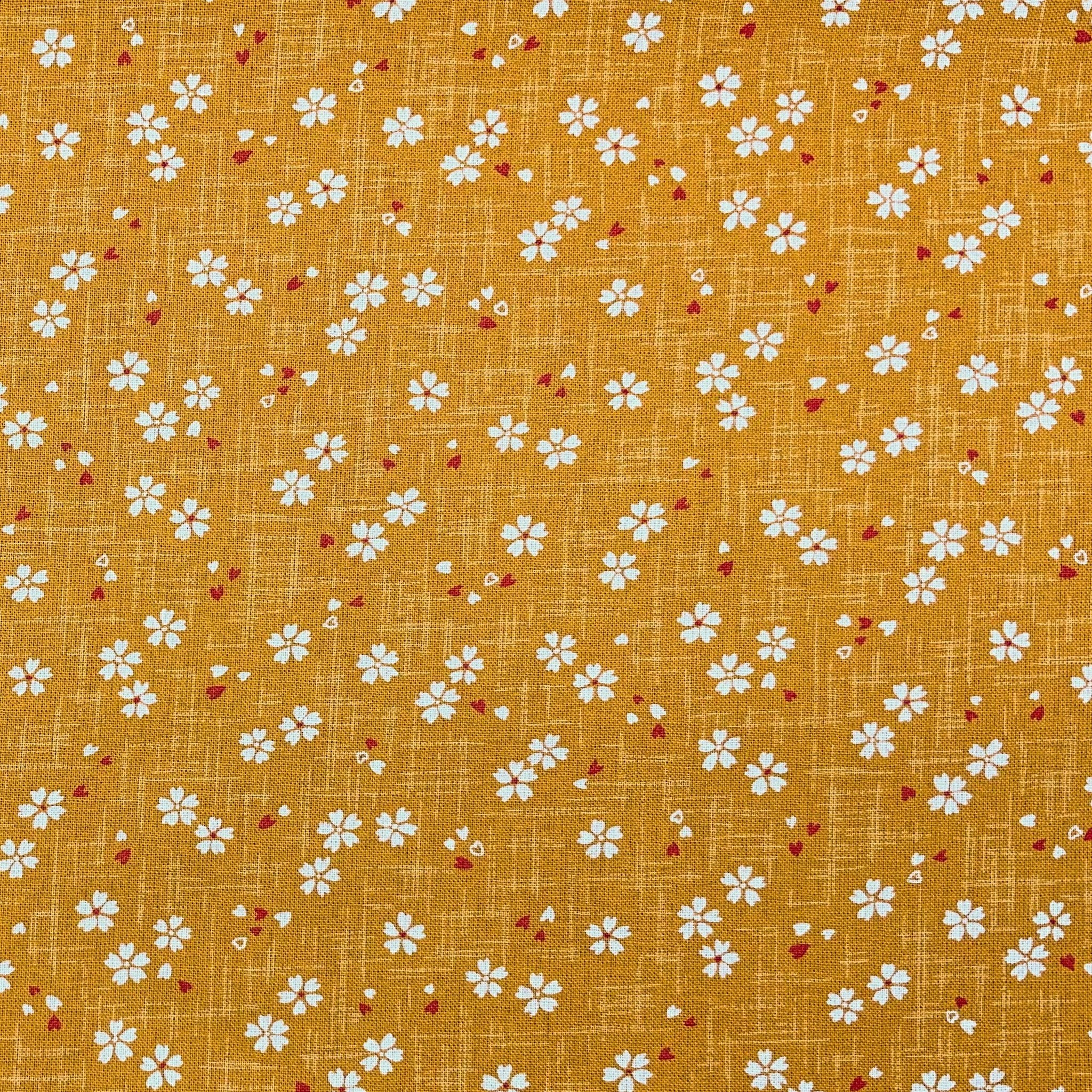 Japanese Cotton Sheeting Print - Cherry Blossom with Falling Petals Mustard