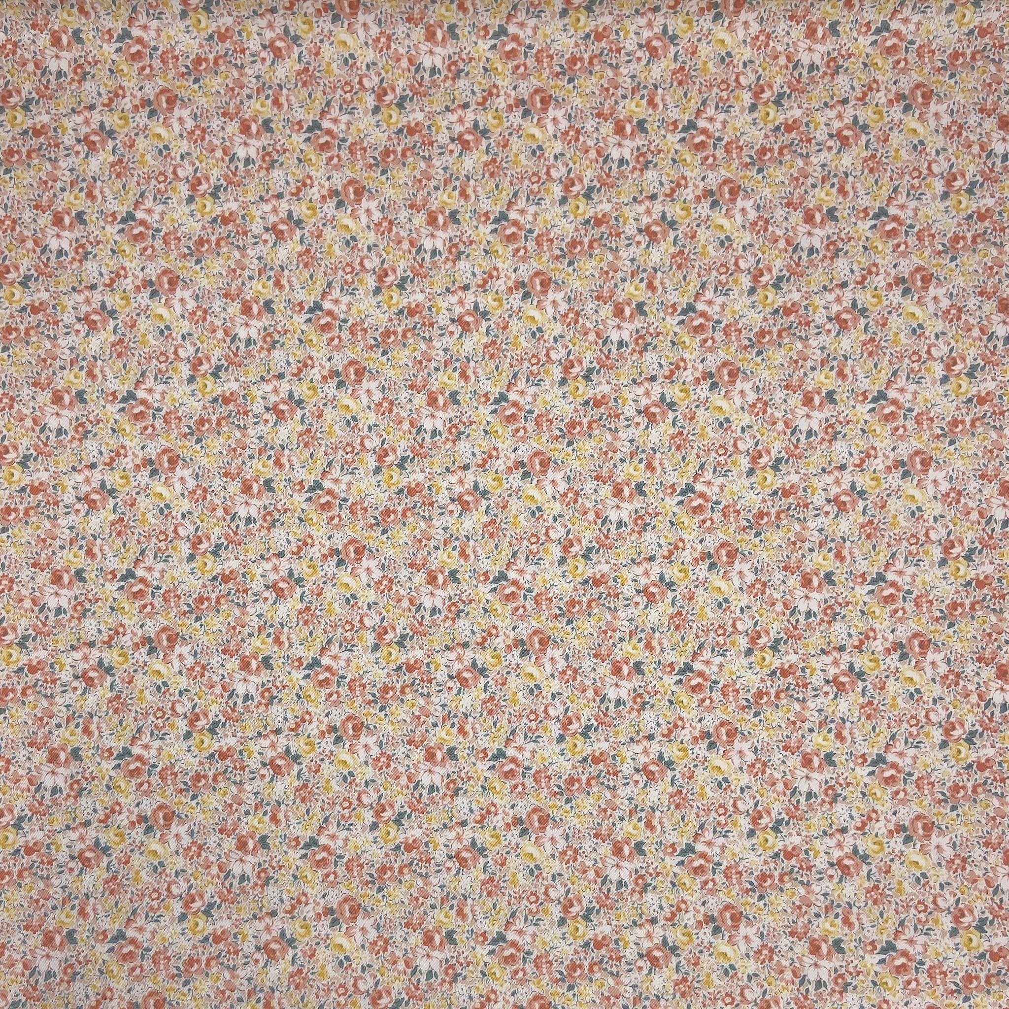 Japanese Cotton Twill Print - Small Floral Coral - Earth Indigo
