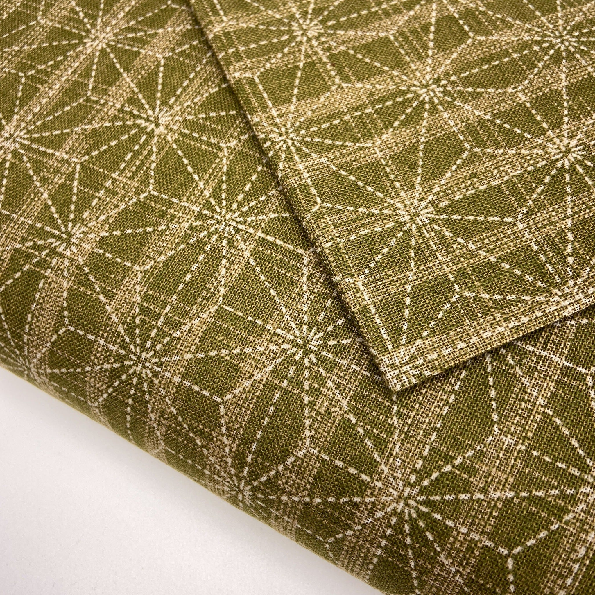 Japanese Cotton Uneven Yarns Sheeting Print - Hemp Leaves Green