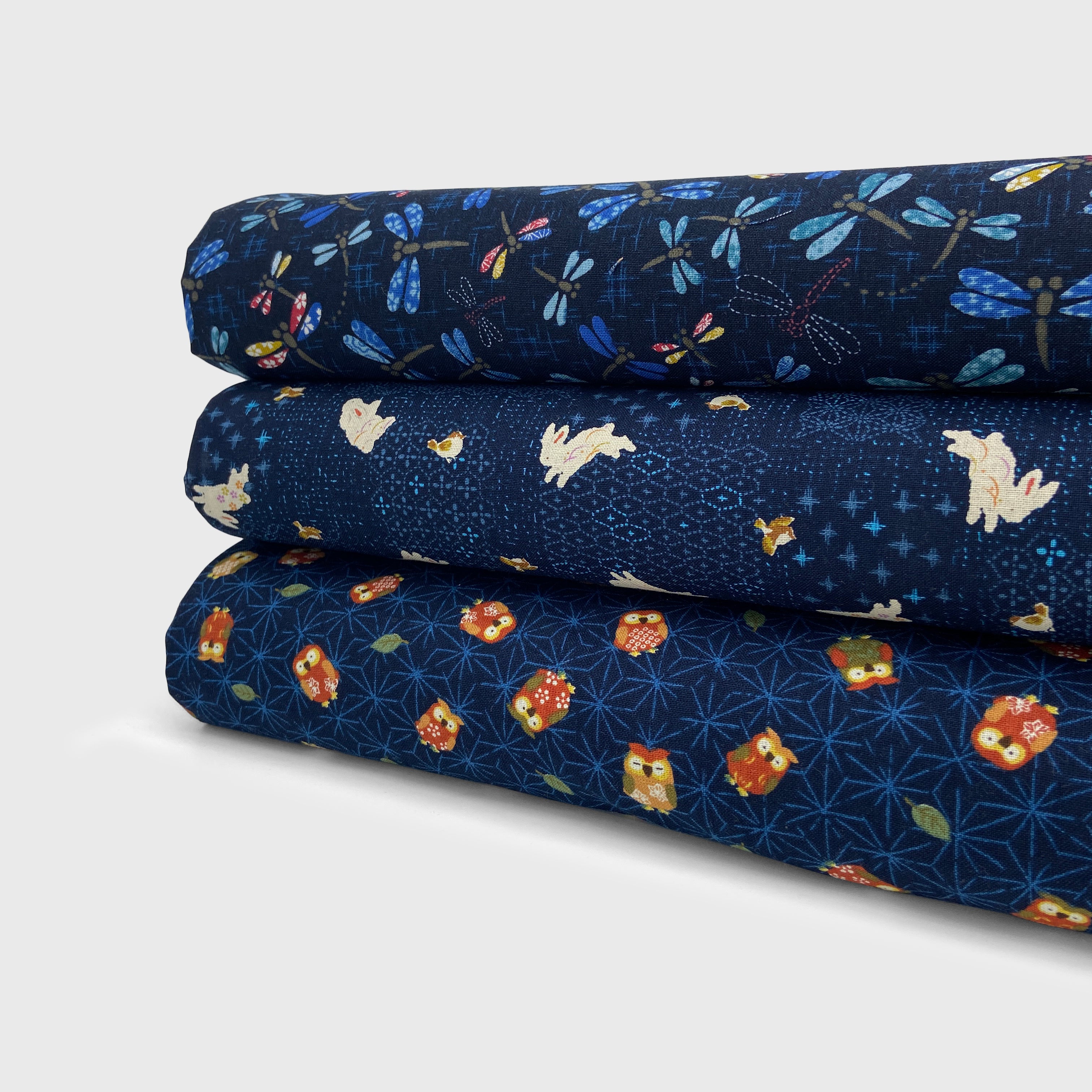 Japanese Cotton Sheeting Print - Dragonflies Kasuri Navy