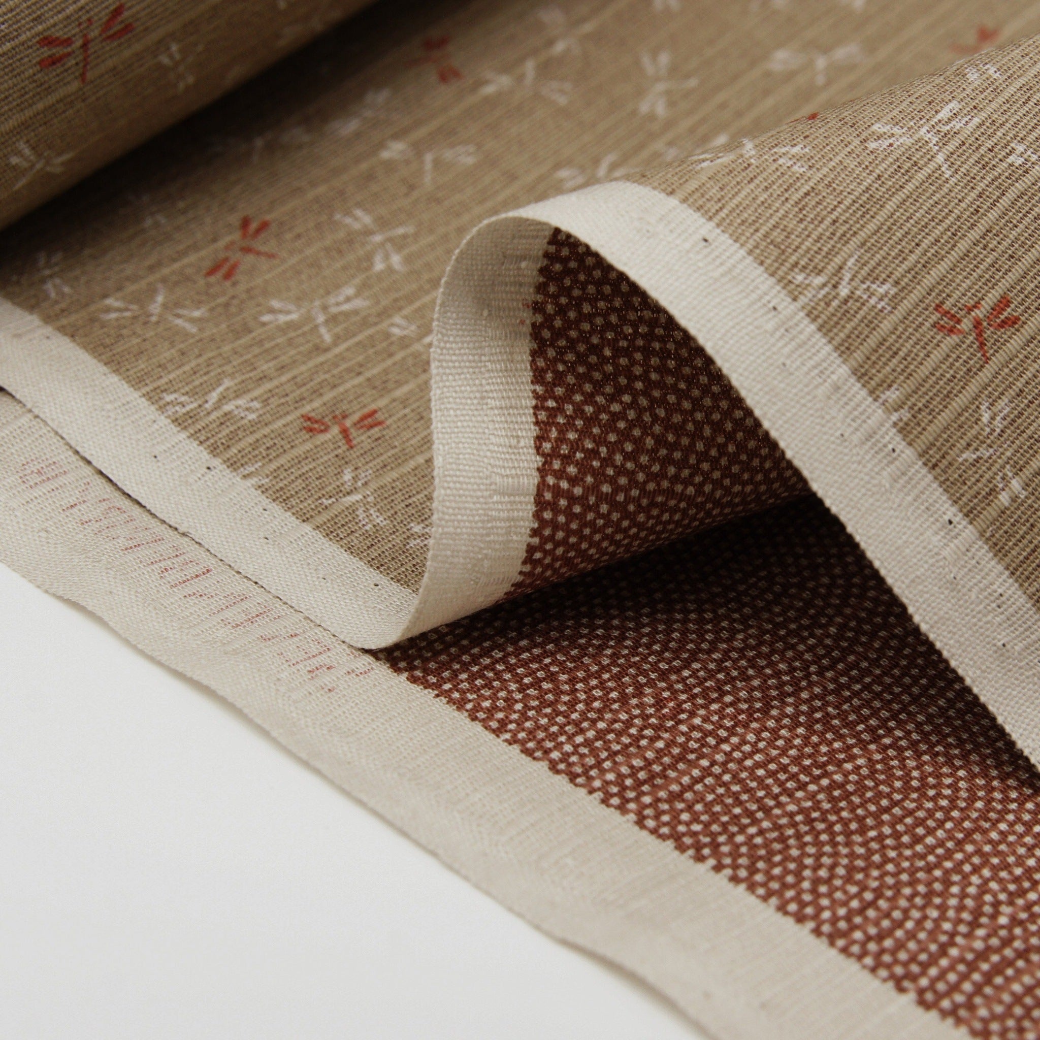 Japanese Cotton Dobby Double Sided Print - Flax Dragonfly and Rose Shark Skin - Earth Indigo