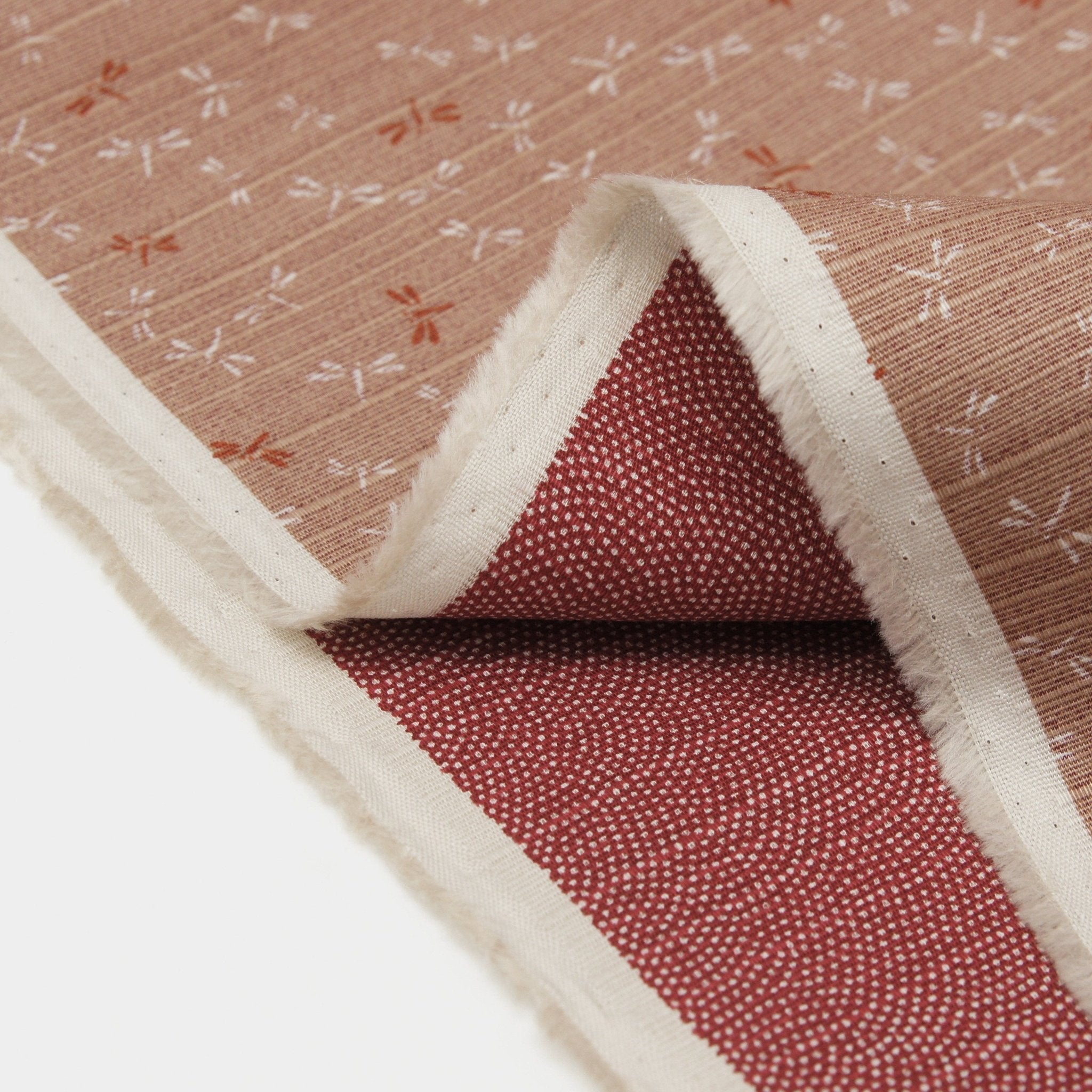 Japanese Cotton Dobby Double Sided Print - Rose Dragonfly and Sunset Shark Skin - Earth Indigo