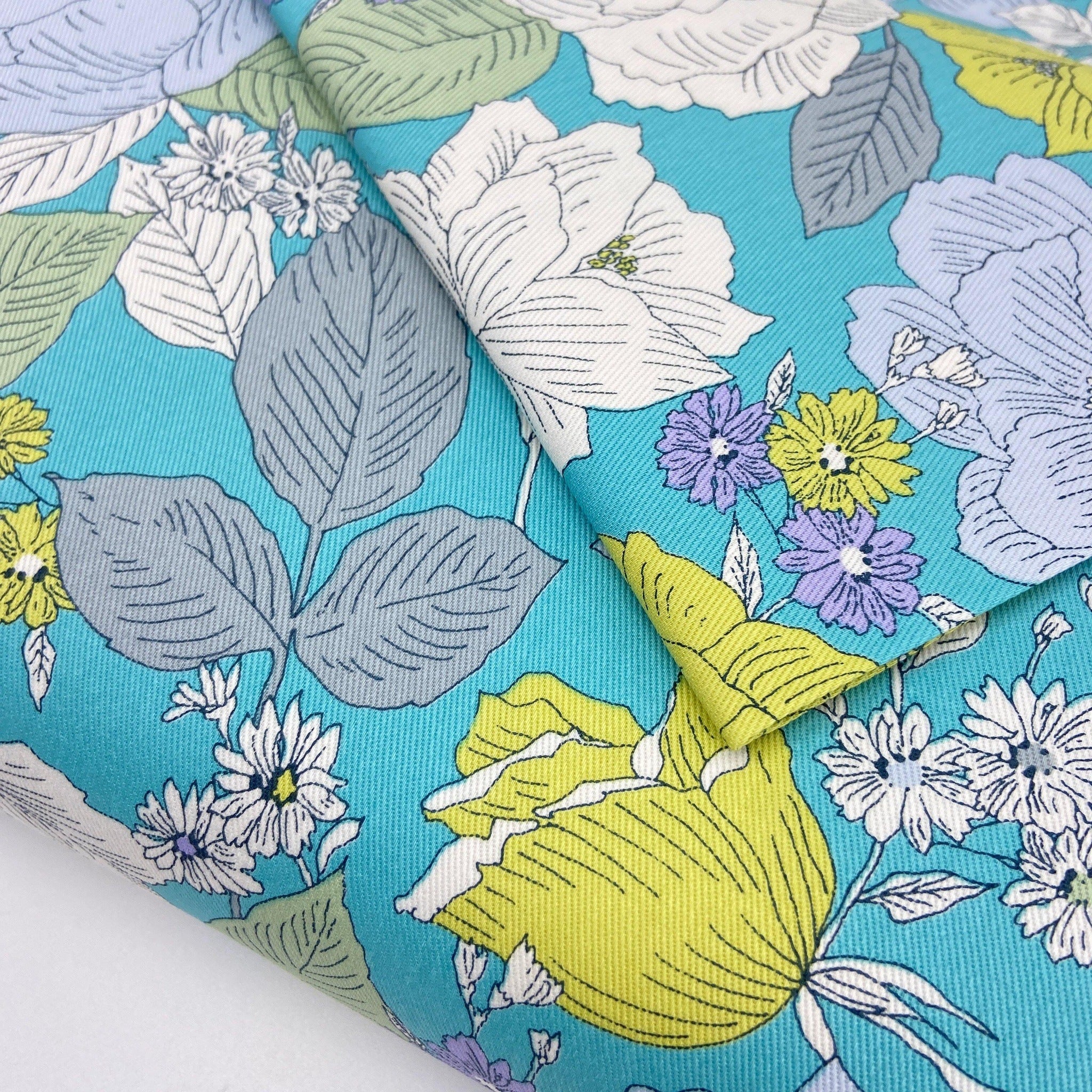 Japanese Cotton Twill Print - Big Floral Turquoise - Earth Indigo