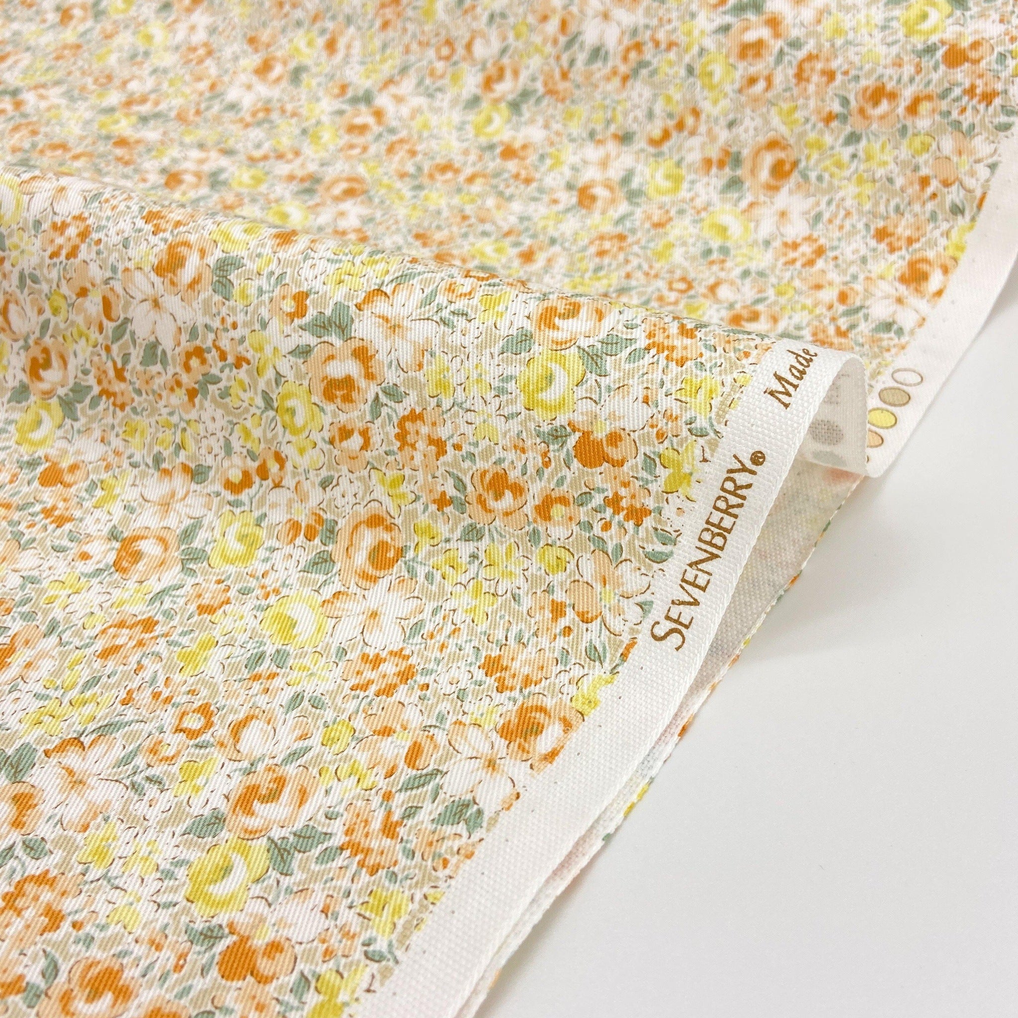 Japanese Cotton Twill Print - Small Floral Yellow - Earth Indigo