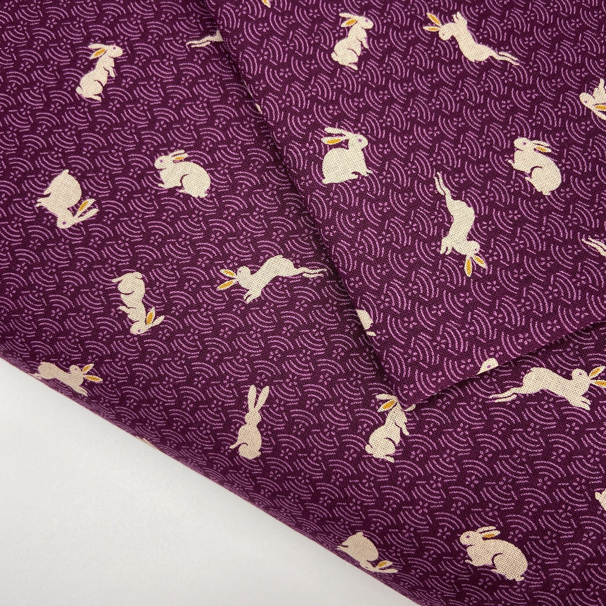 Japanese Cotton Sheeting Print - Rabbits Waves Purple