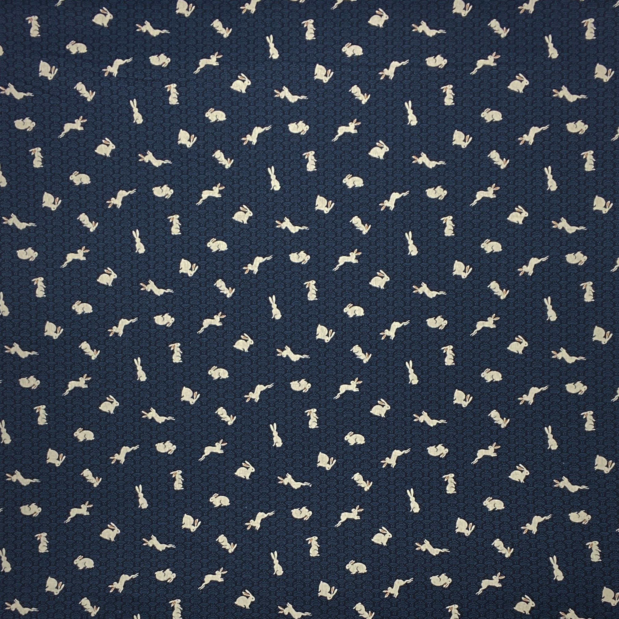 Japanese Cotton Sheeting Print - Rabbits Waves Navy