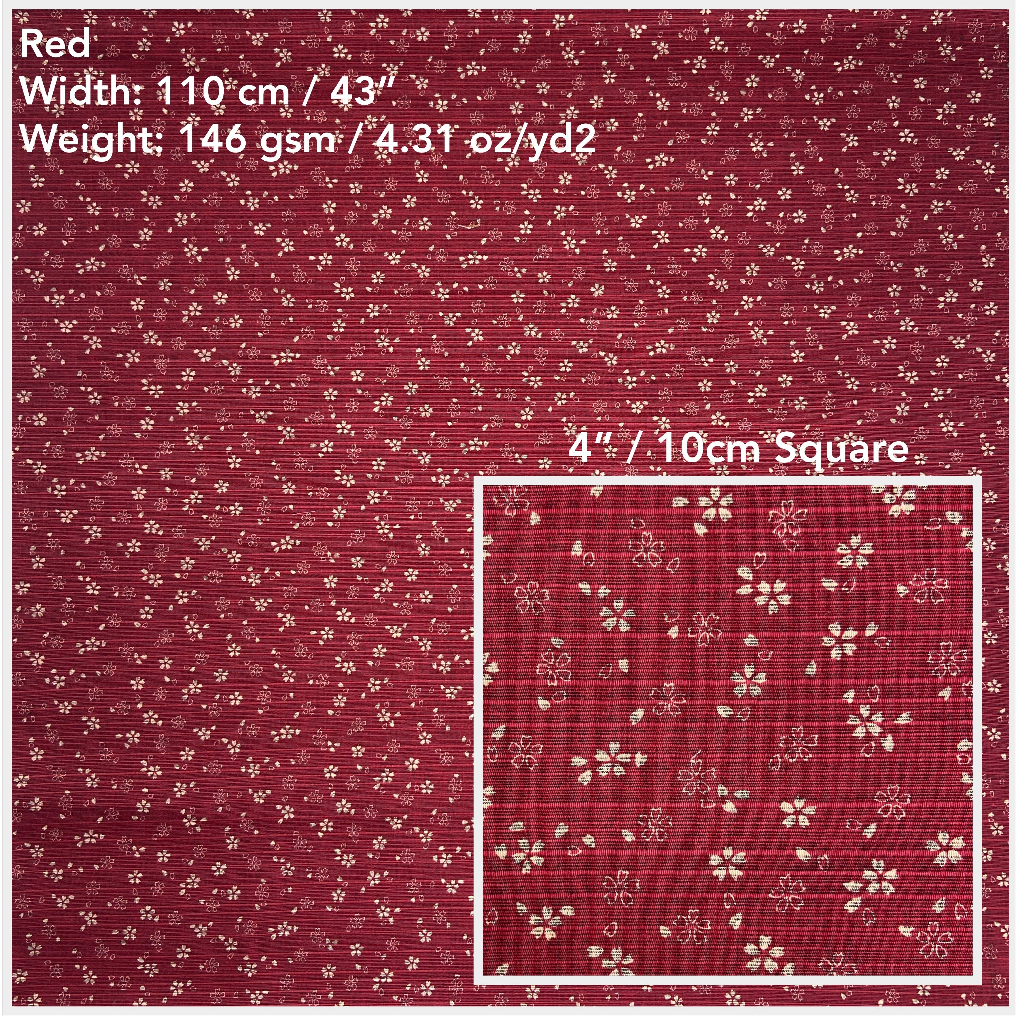 Japanese Cotton Shantung Dobby Print - Red Sakura and Black Hemp Leaves