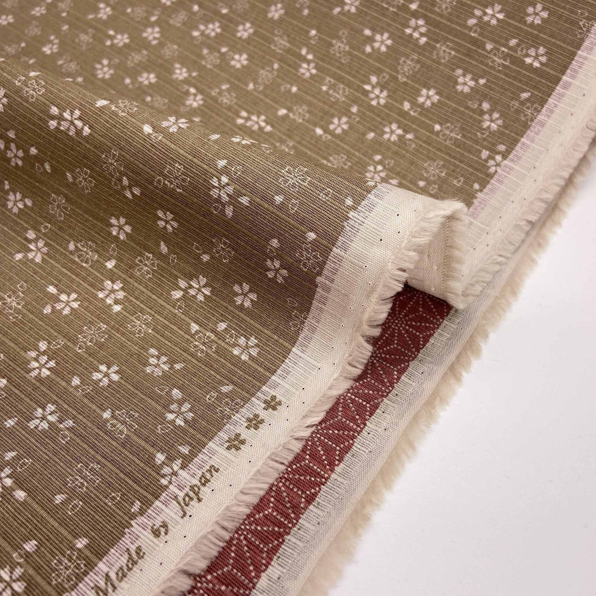 Japanese Cotton Shantung Dobby Print - Flax Sakura and Cherry Hemp Leaves - Earth Indigo