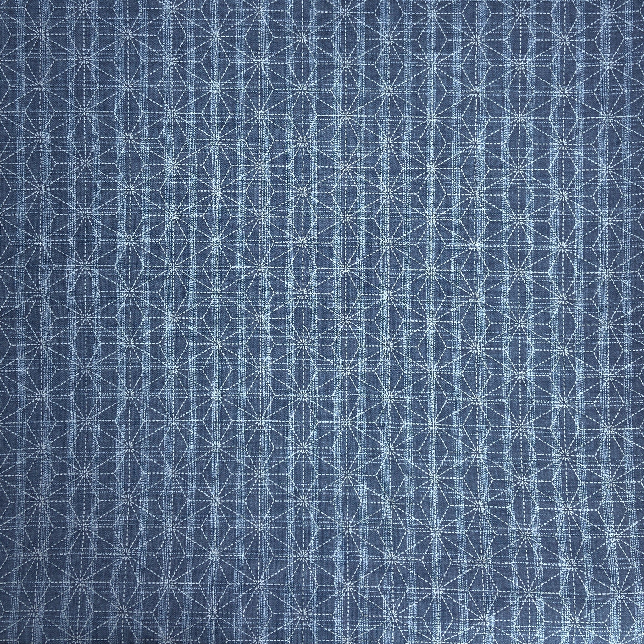 Japanese Cotton Uneven Yarns Sheeting Print - Hemp Leaves Blue