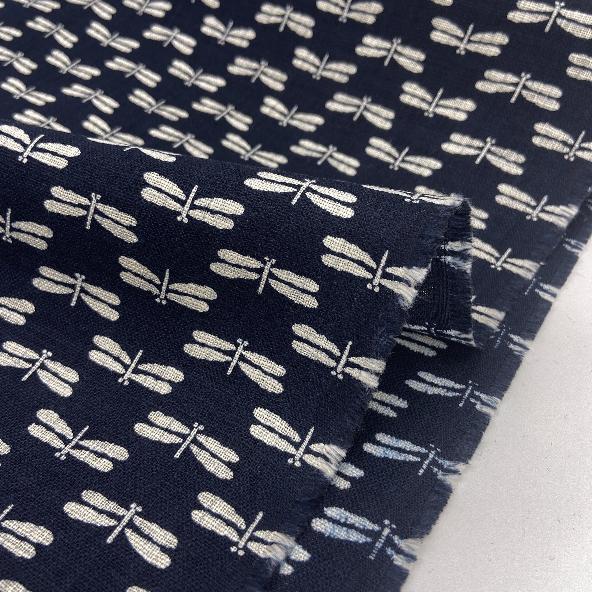 Japanese Cotton Uneven Yarns Sheeting Print - Indigo Dragonflies