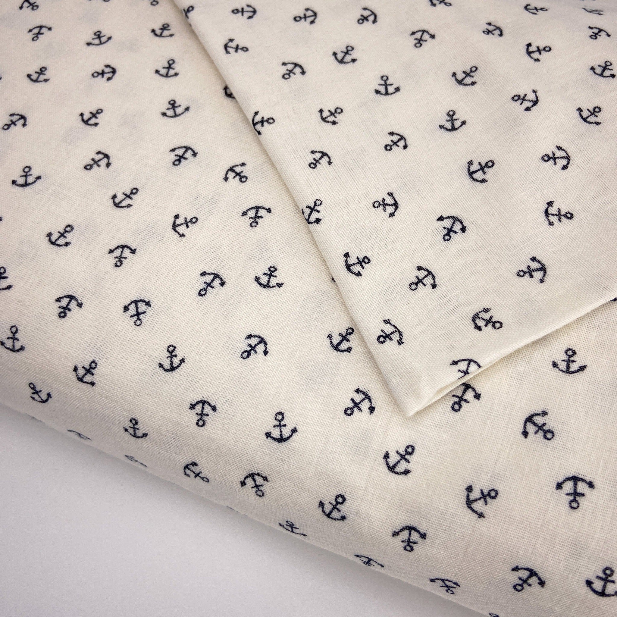 Japanese Cotton Double Gauze Print - Navy Anchor