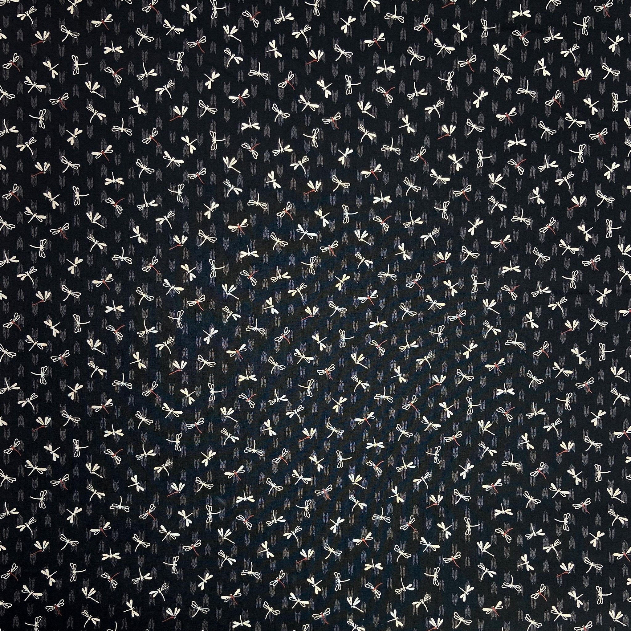 Japanese Cotton Sheeting Print - Dragonflies with Arrows Black - Earth Indigo