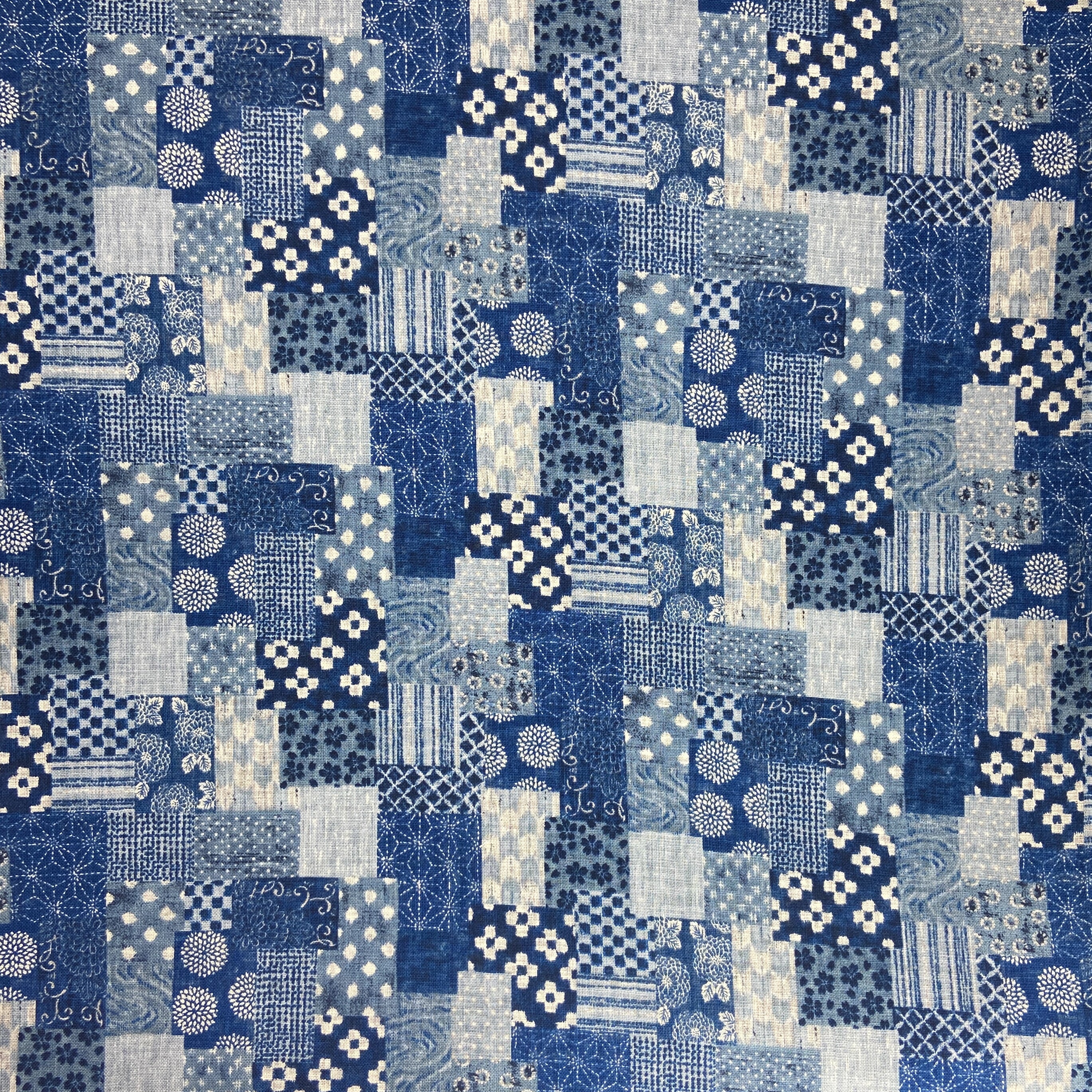 Japanese Cotton Uneven Yarns Sheeting Print - Patchwork Blue