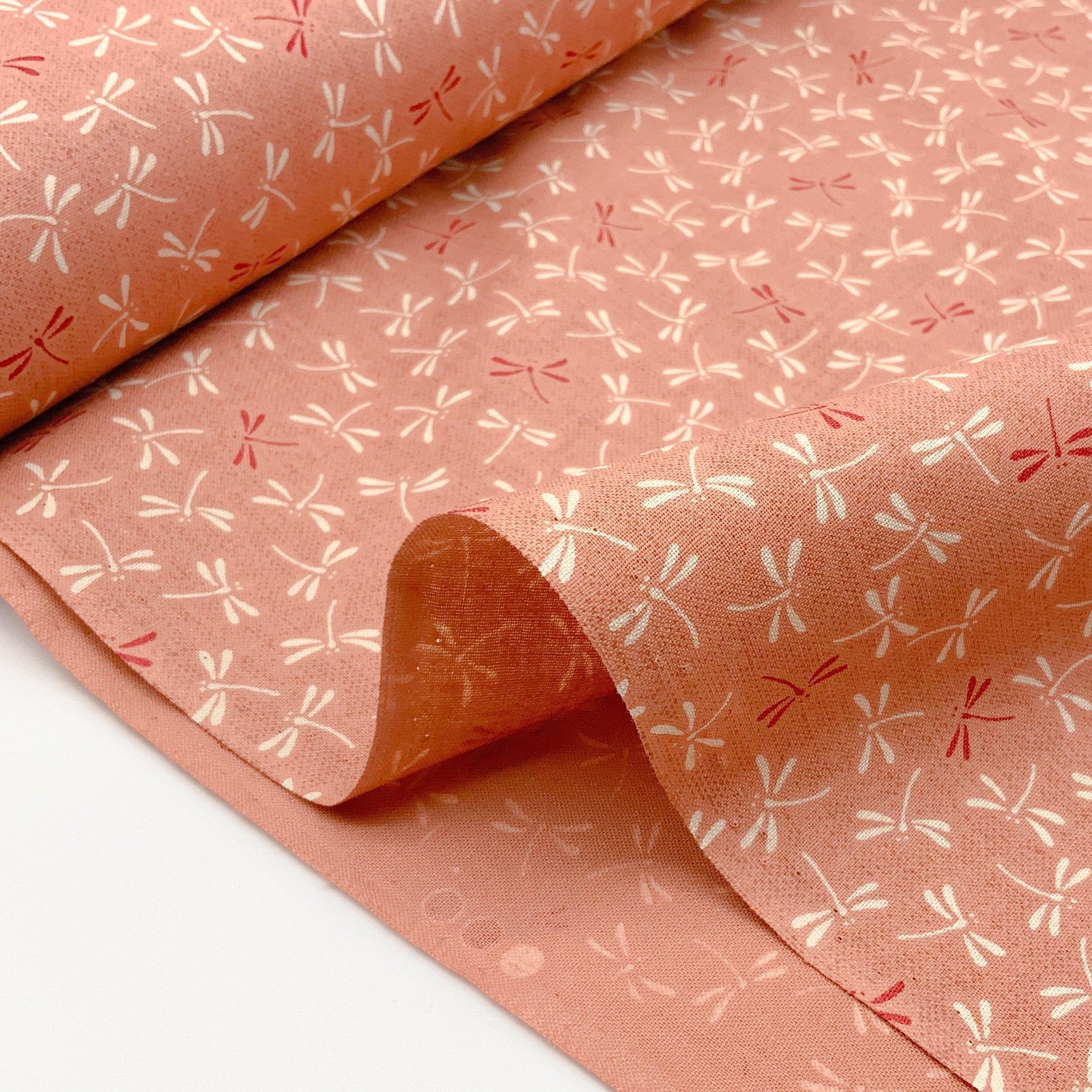 Japanese Cotton Sheeting Print - Dragonflies Pink - Earth Indigo