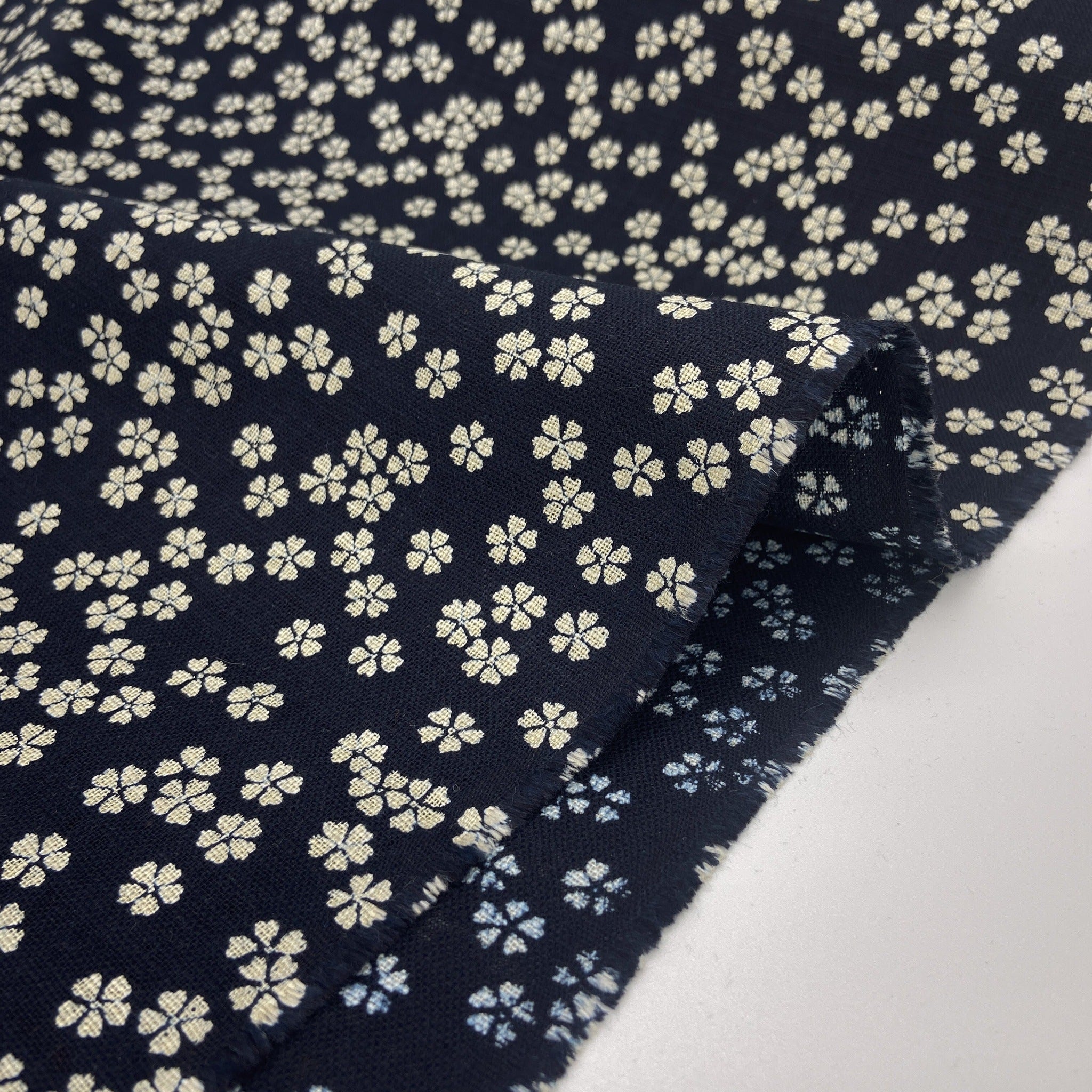 Japanese Cotton Uneven Yarns Sheeting Print - Indigo Cherry Blossoms