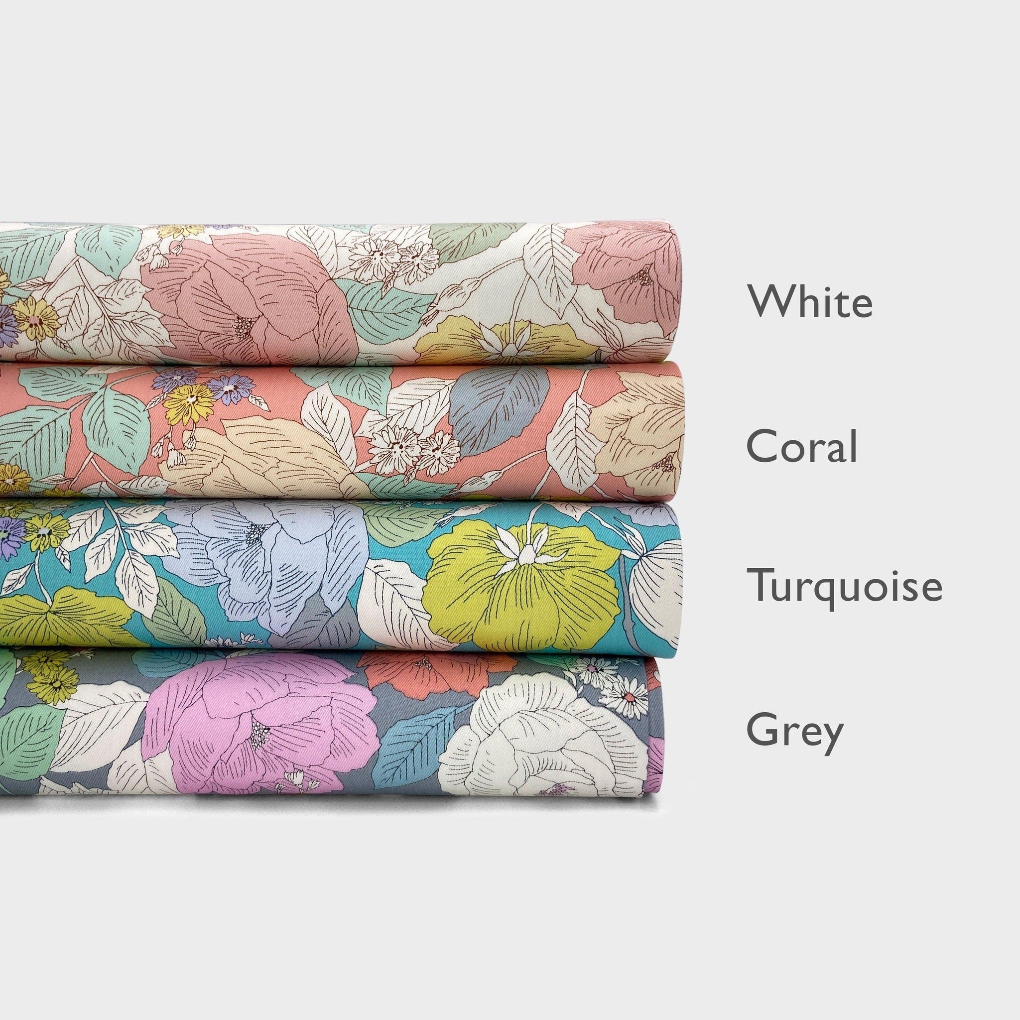 Japanese Cotton Twill Print - Big Floral Coral - Earth Indigo