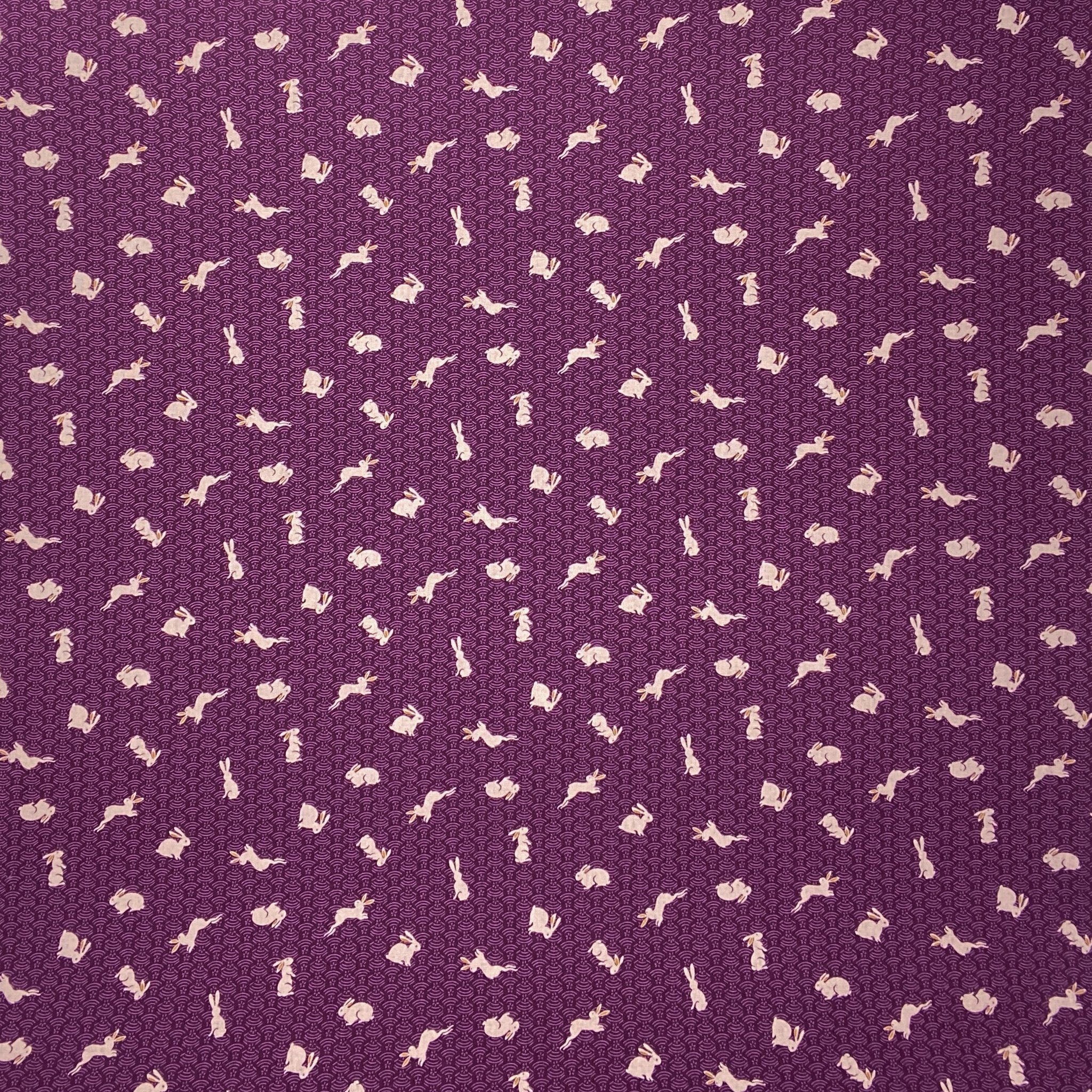 Japanese Cotton Sheeting Print - Rabbits Waves Purple