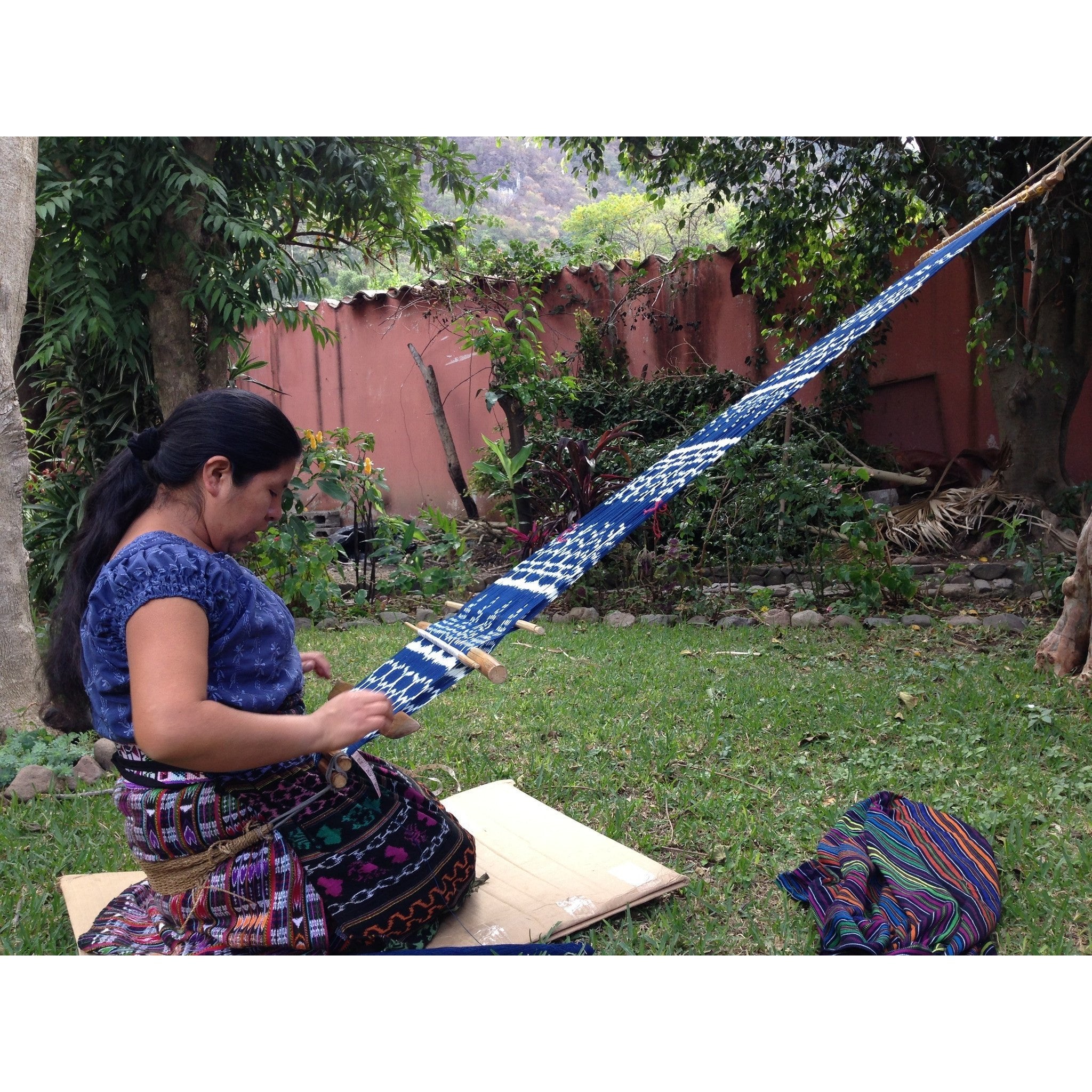 Mayan Ikat - Indigo White Guatemalan Handwoven - woven - Earth Indigo