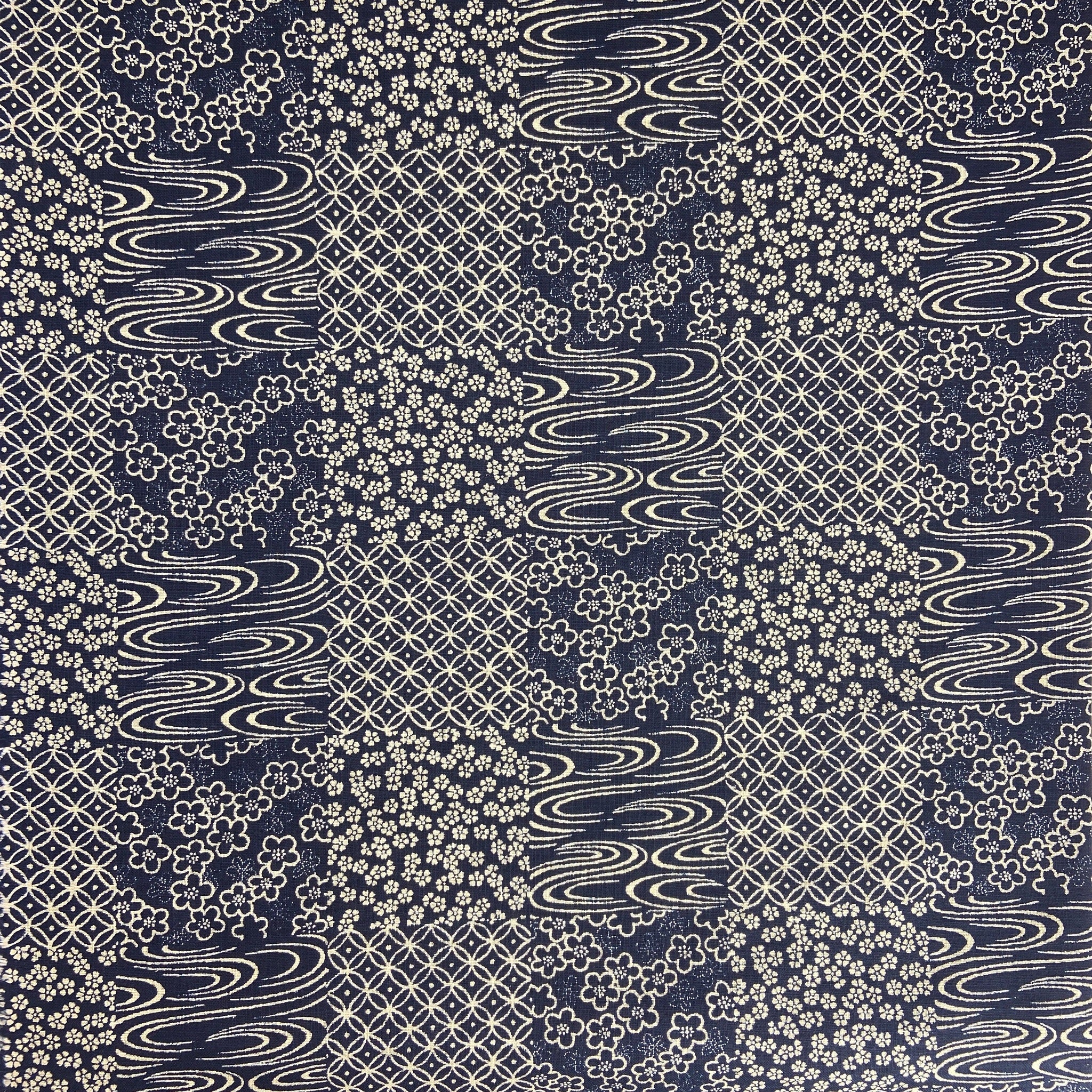 Japanese Cotton Uneven Yarns Sheeting Print - Indigo Mixed Patterns