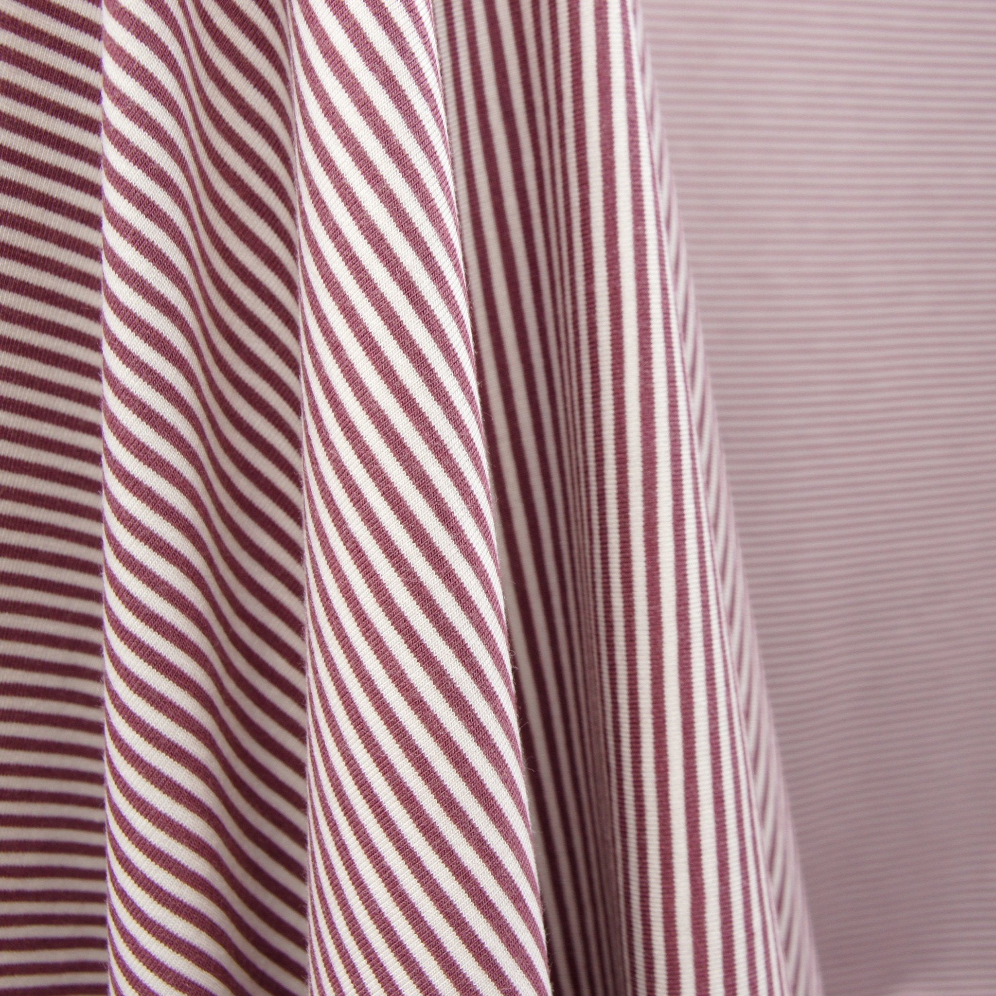 Bamboo Organic Cotton Spandex Jersey - Rose Brown White 2mm Stripes - Knit - Earth Indigo