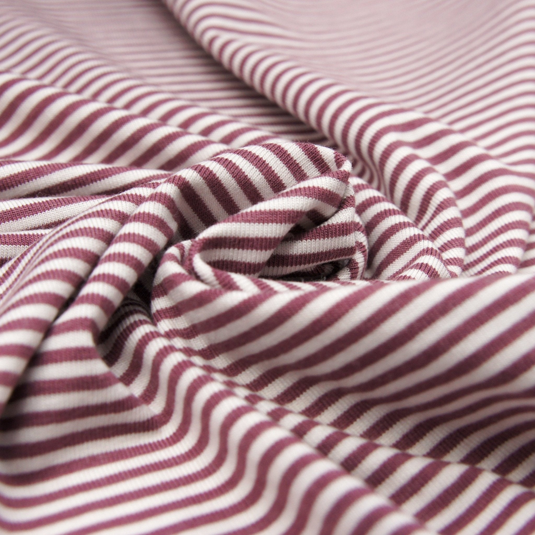 Bamboo Organic Cotton Spandex Jersey - Rose Brown White 2mm Stripes - Knit - Earth Indigo