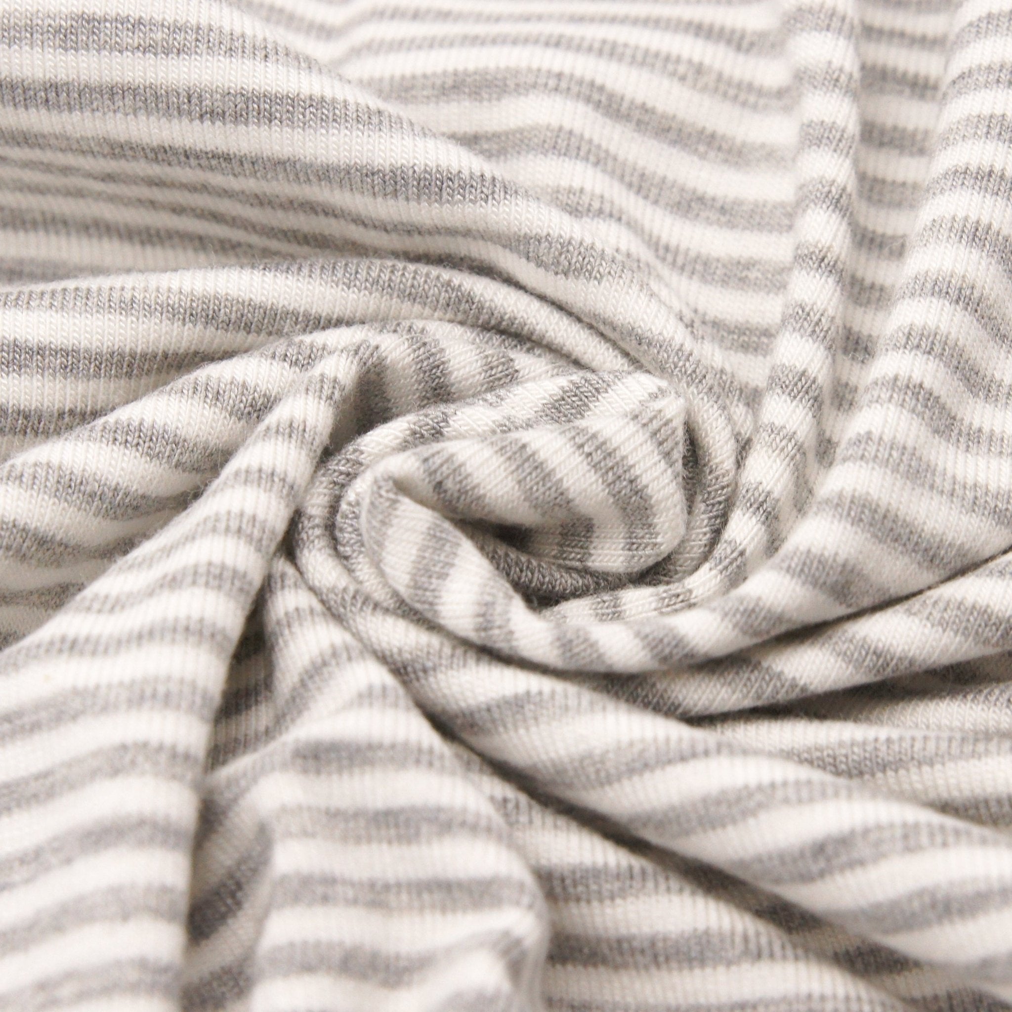 Bamboo Organic Cotton Spandex Jersey - Light Grey 2mm Stripes