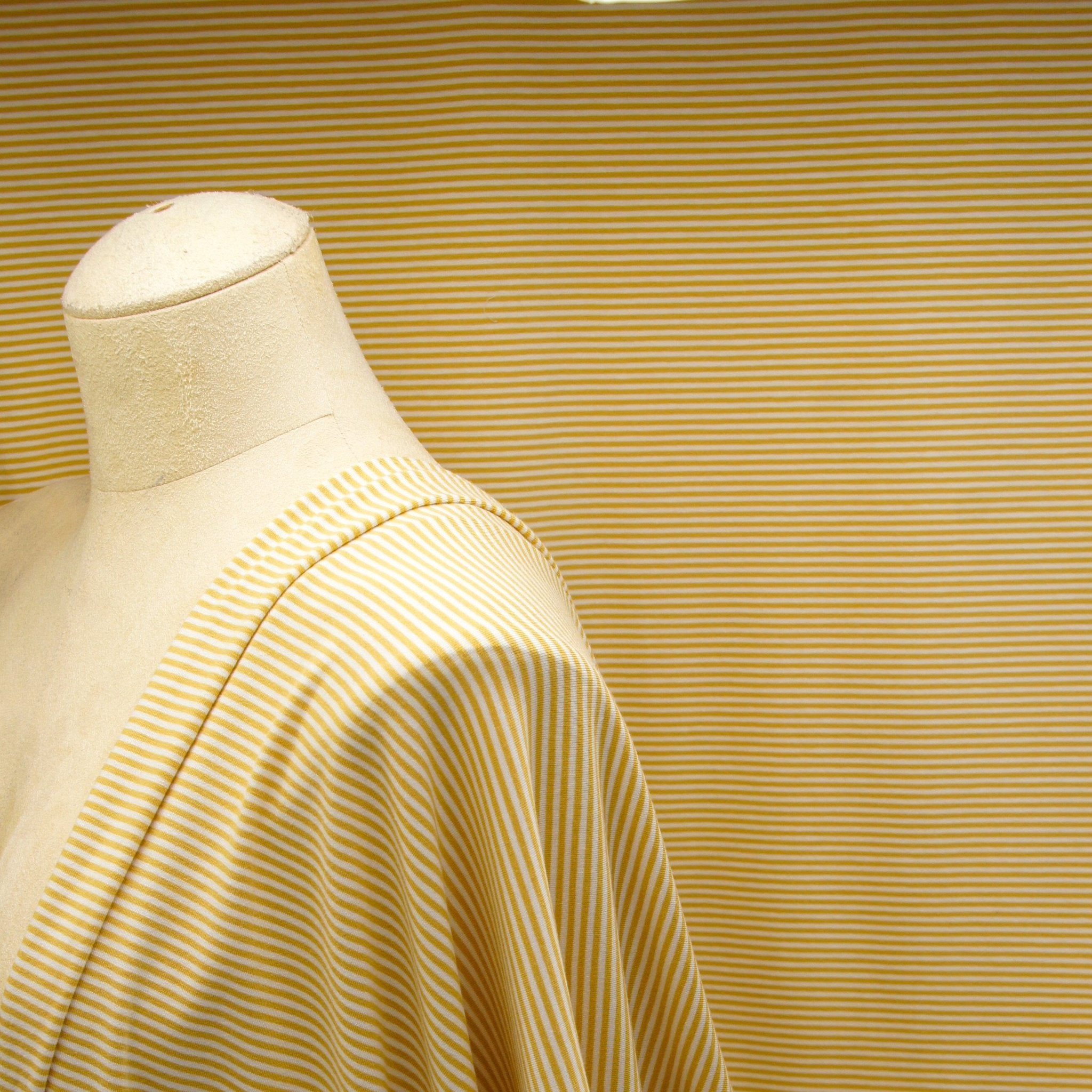 Bamboo Organic Cotton Spandex Jersey - Golden White 2mm Stripes - Knit - Earth Indigo